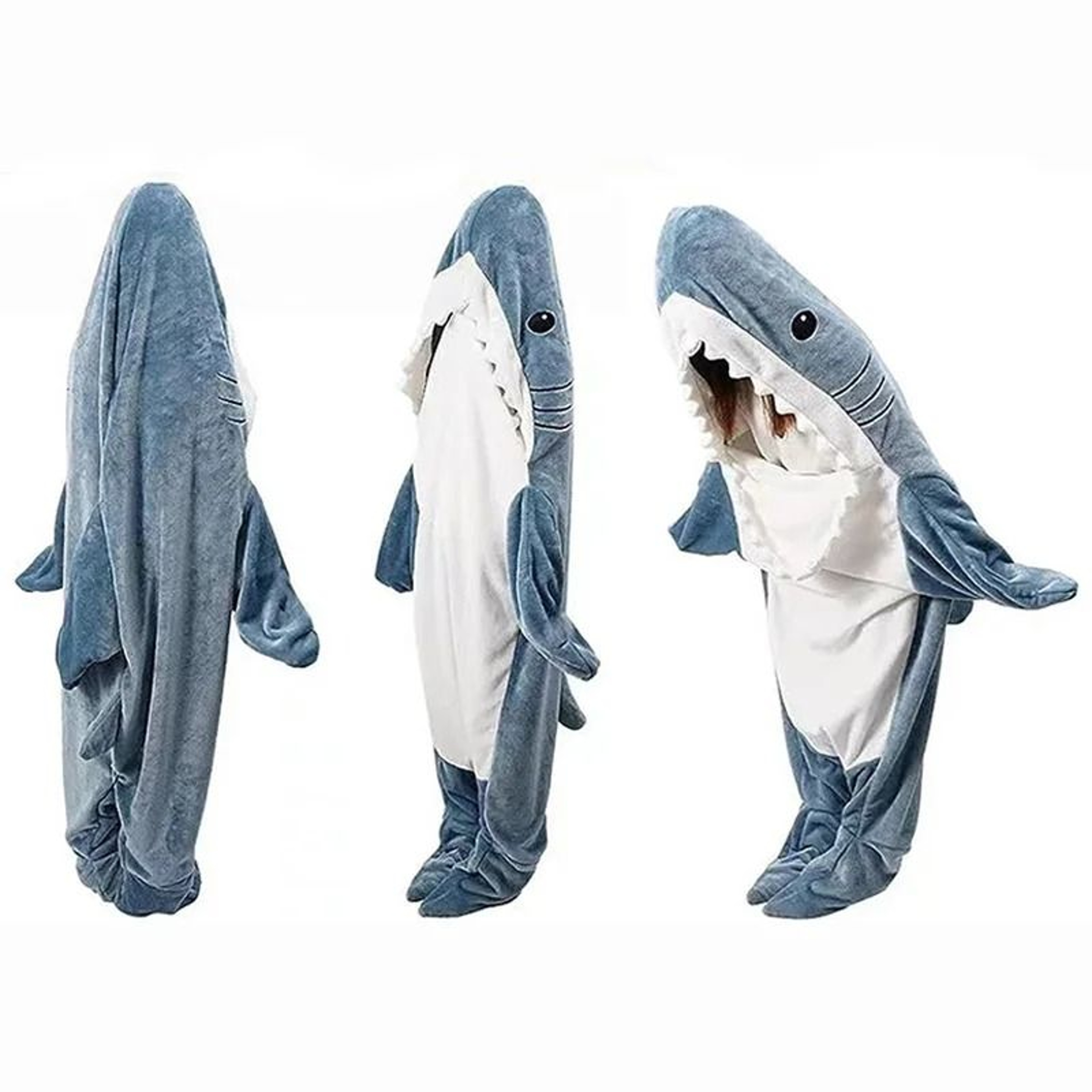 Cozy Shark Sleeping Bag Flannel Pajama Onesie For Kids And Adults 5