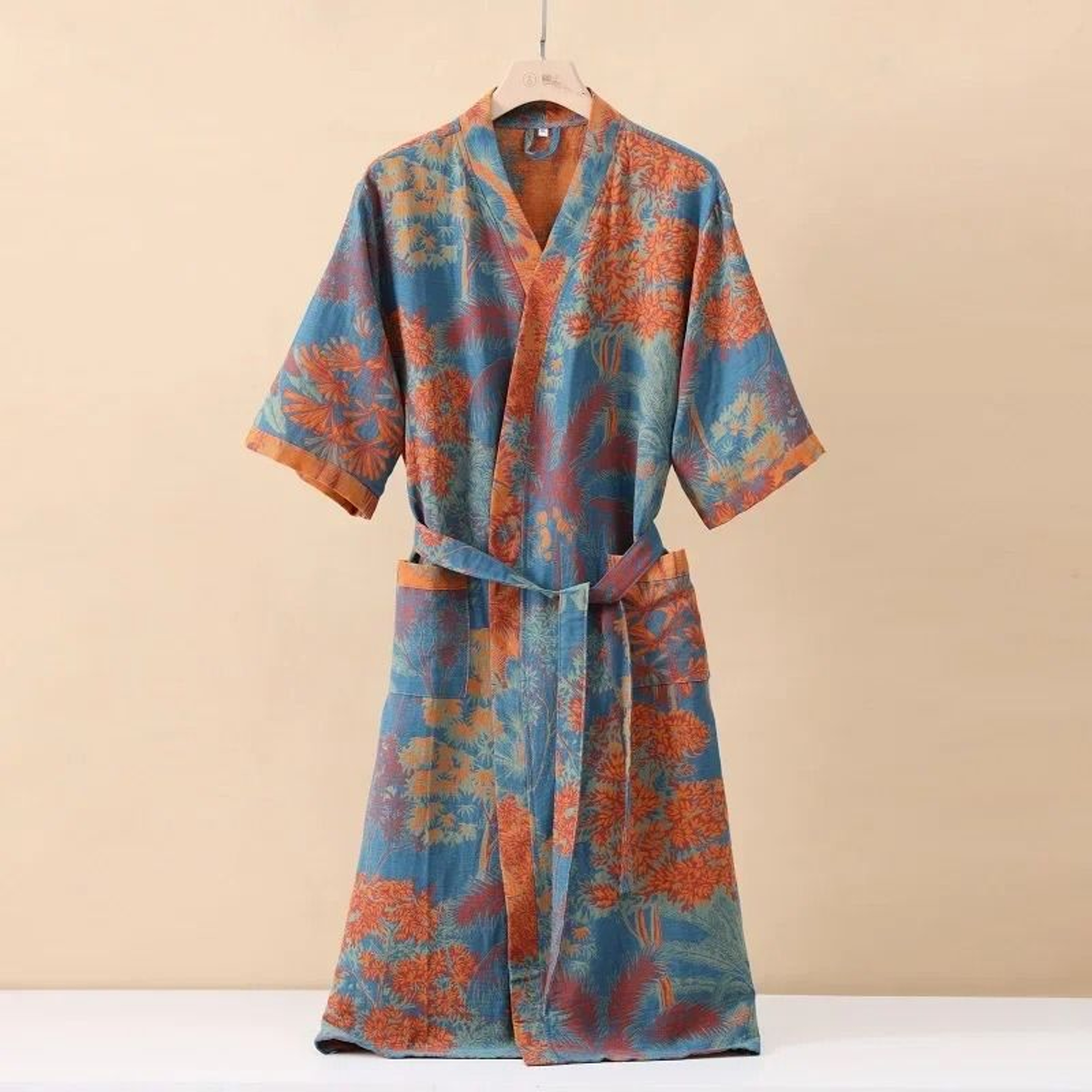 Cotton Printed Kimono Bathrobe Quick Dry Summer Home Wear 11