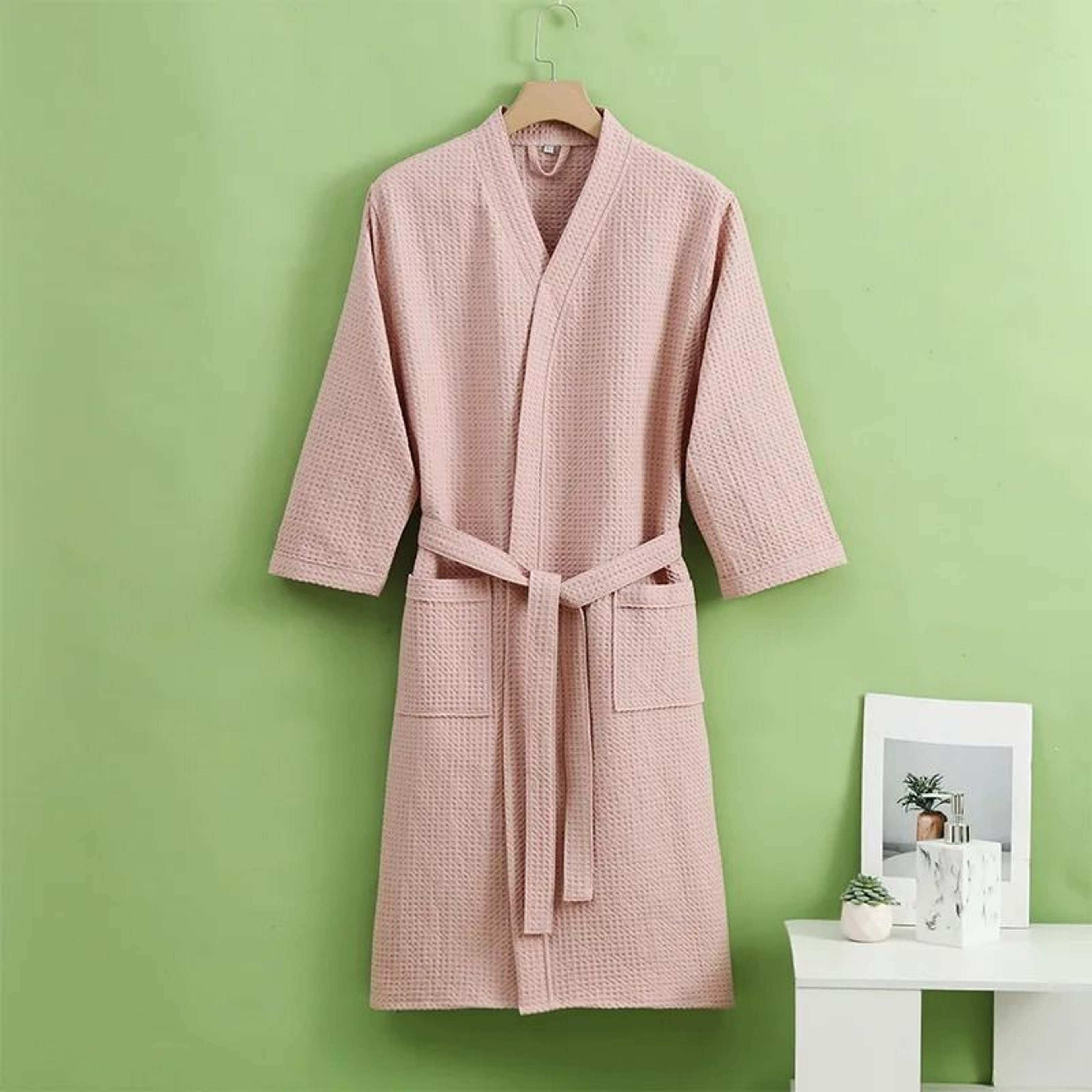 Cotton Waffle Bathrobe Quick Dry Hotel Style Unisex Couples Robe 1