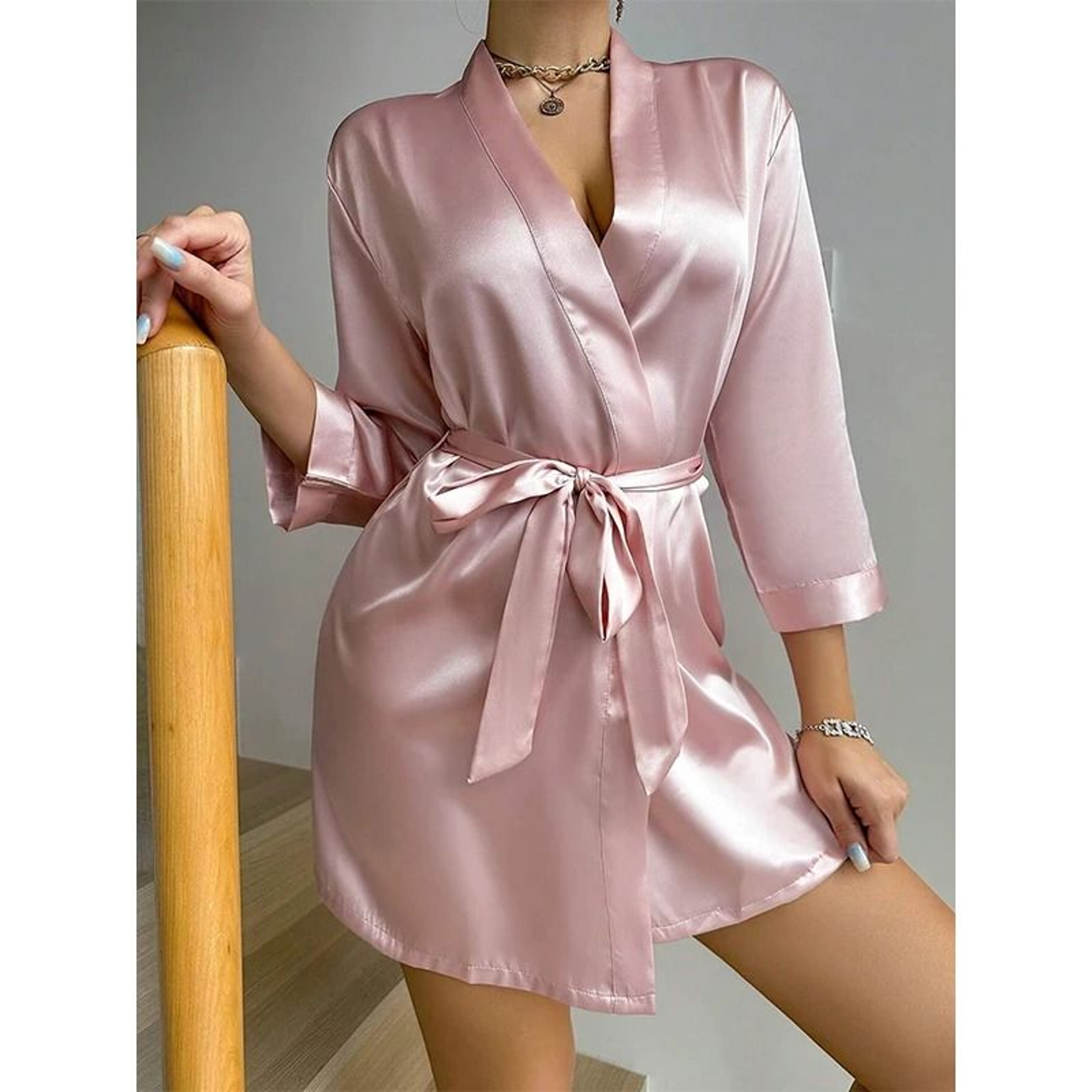 Luxurious Satin Kimono Bridesmaid Robe Soft Belted Spa Sleepwear For Women 4