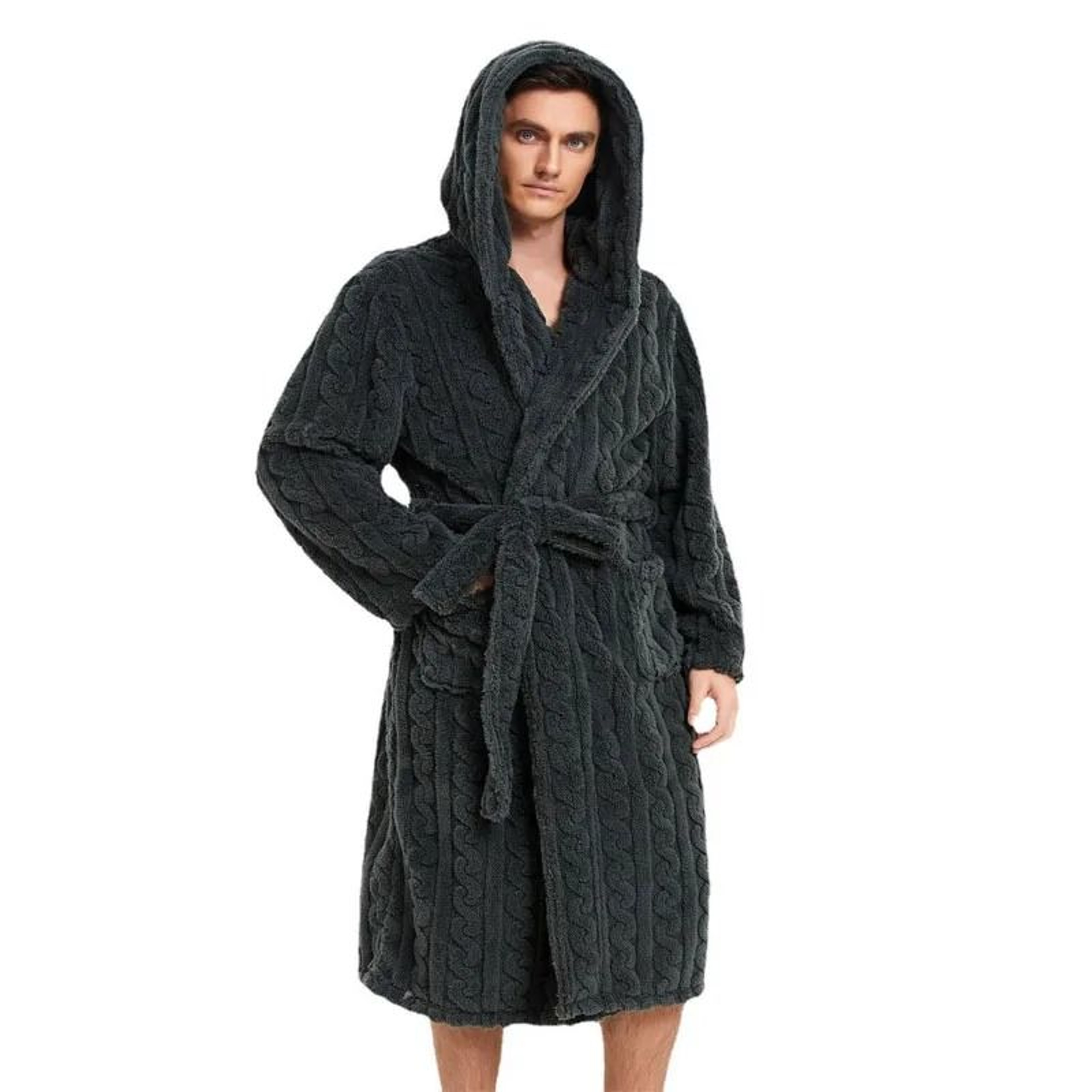 Mens Warm Hooded Velvet Jacquard Couple Winter Home Robe 0