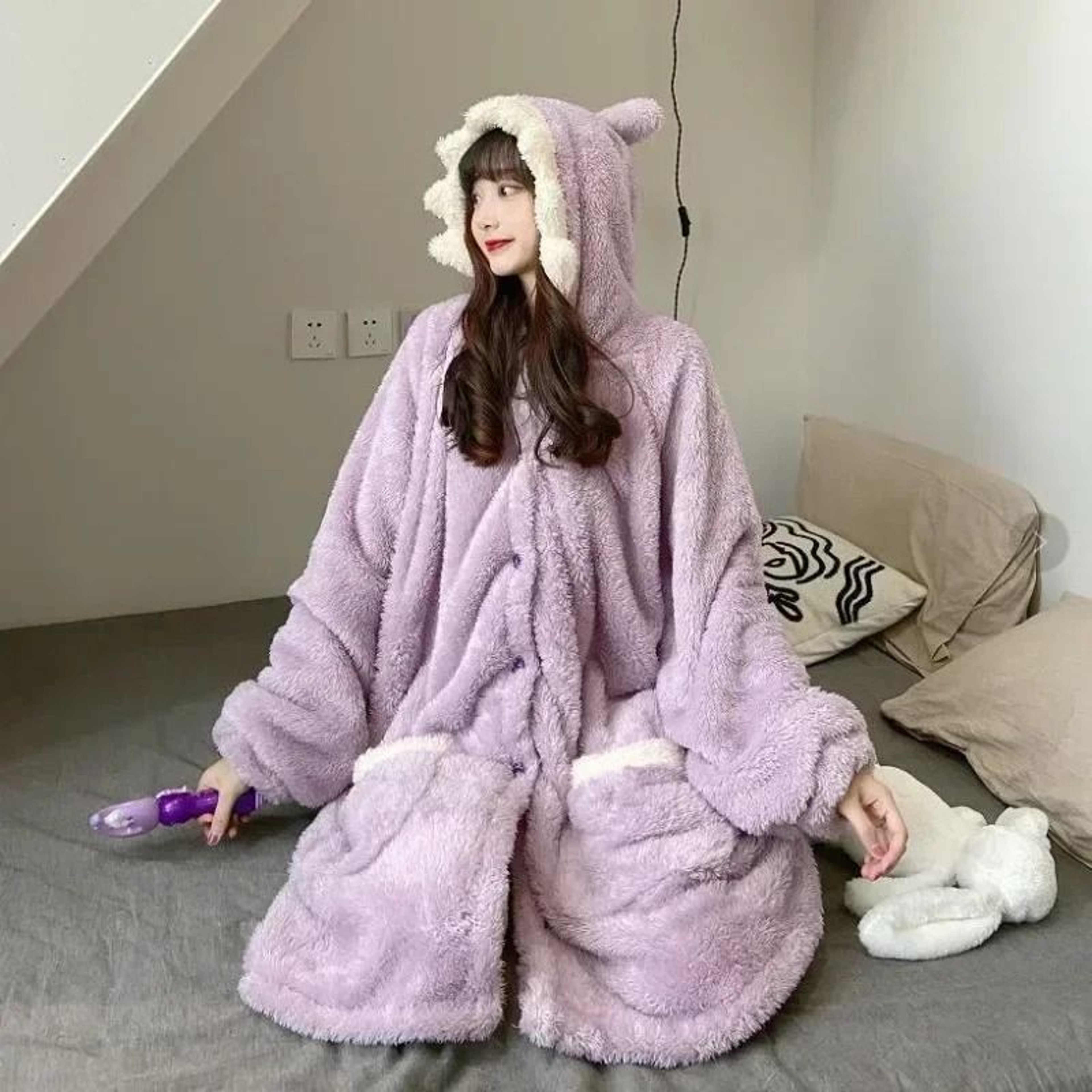 Winter Shark Fleece One Piece Nightgown Hooded Flannel Pajama Robe 5
