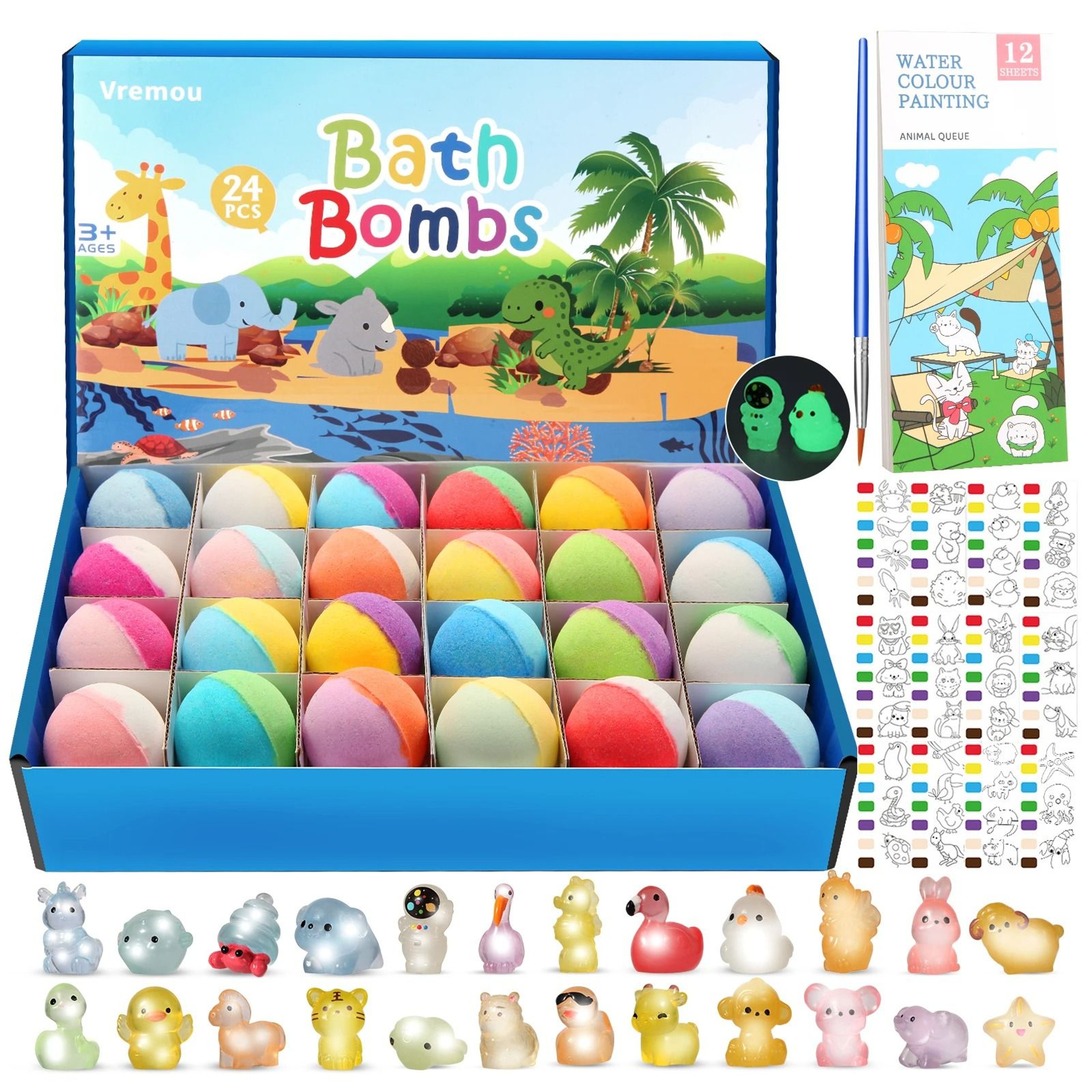 Glow Surprise Kids Bath Bomb Set  24 Pc Natural Organic Bath Fizzies With Toys Inside 0