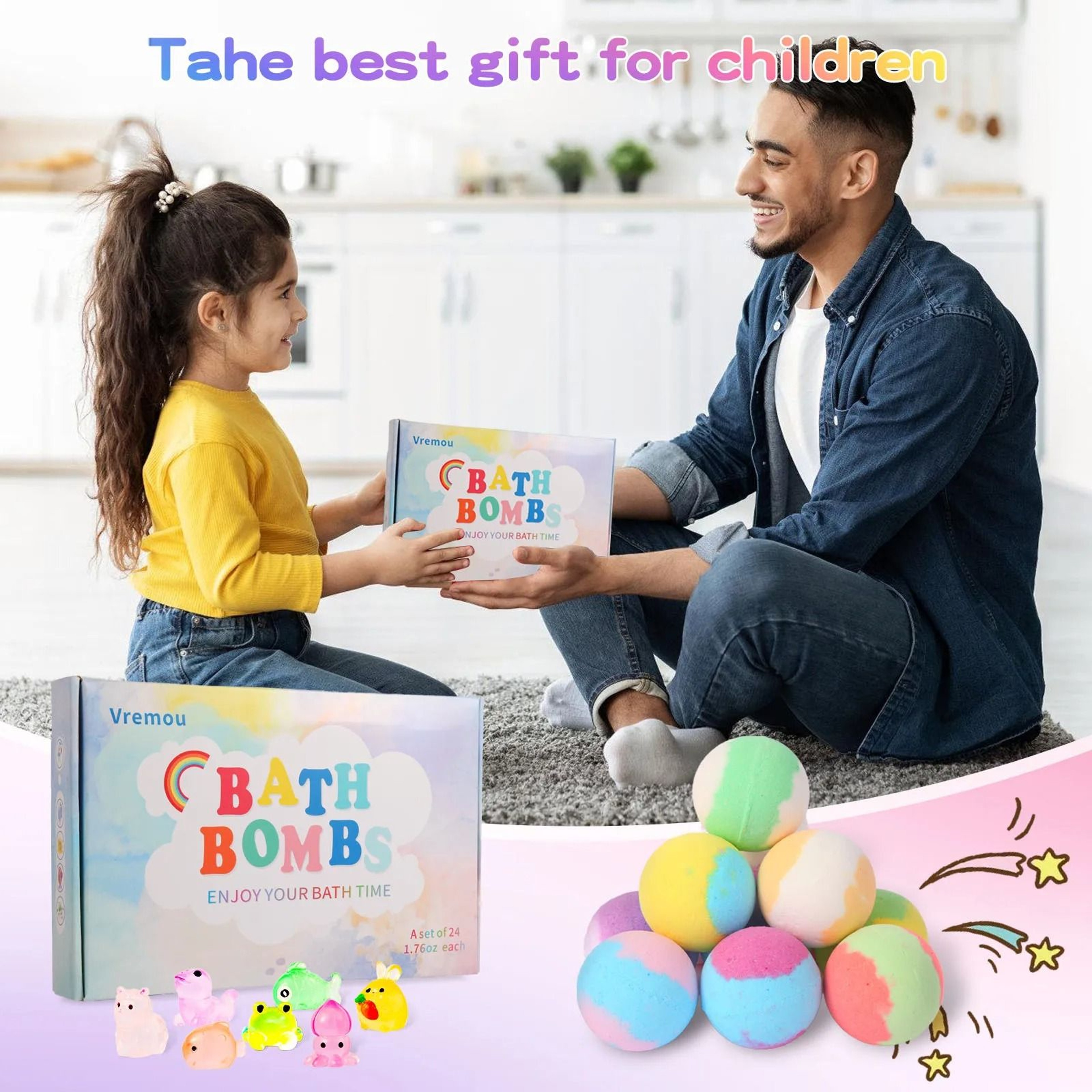 MagicFizz Kids Bath Bombs With Surprise Inside 24 Pack Natural Gift Set 1