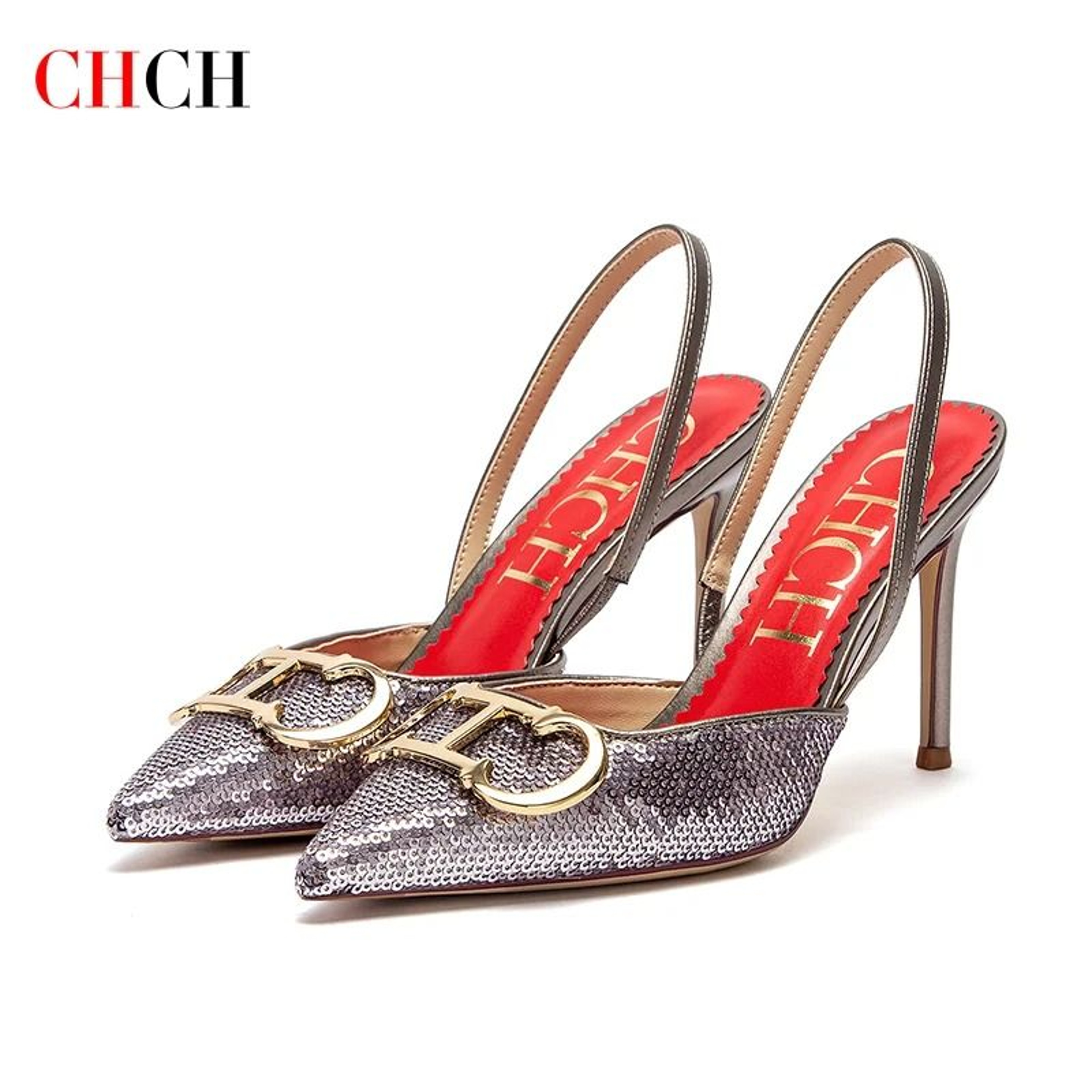 CHCH Sharp Point Closed Toe Strappy High Heels 9cm 2