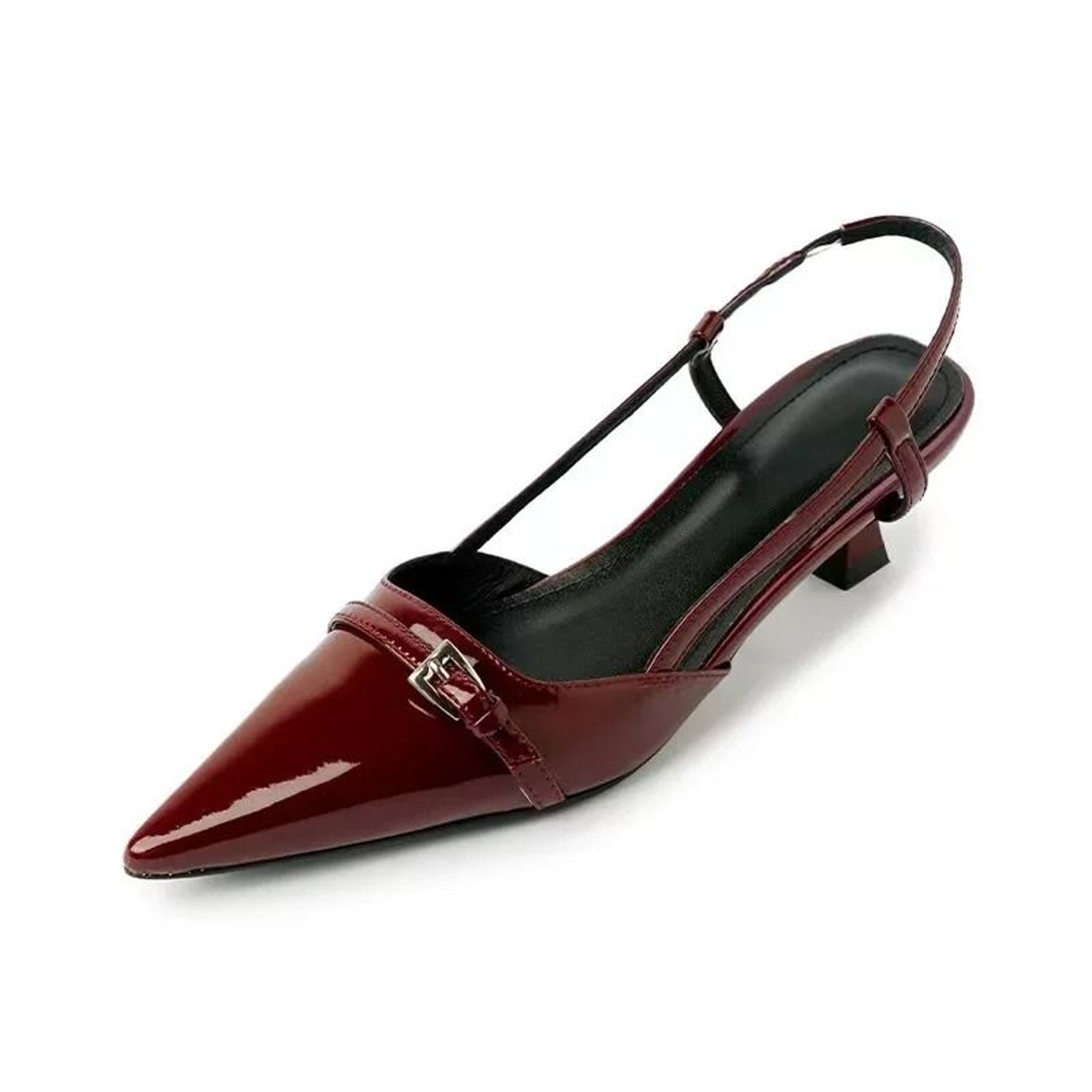 Elegant Patent Leather Pointed Toe Slingback Heels With Buckle Strap 2