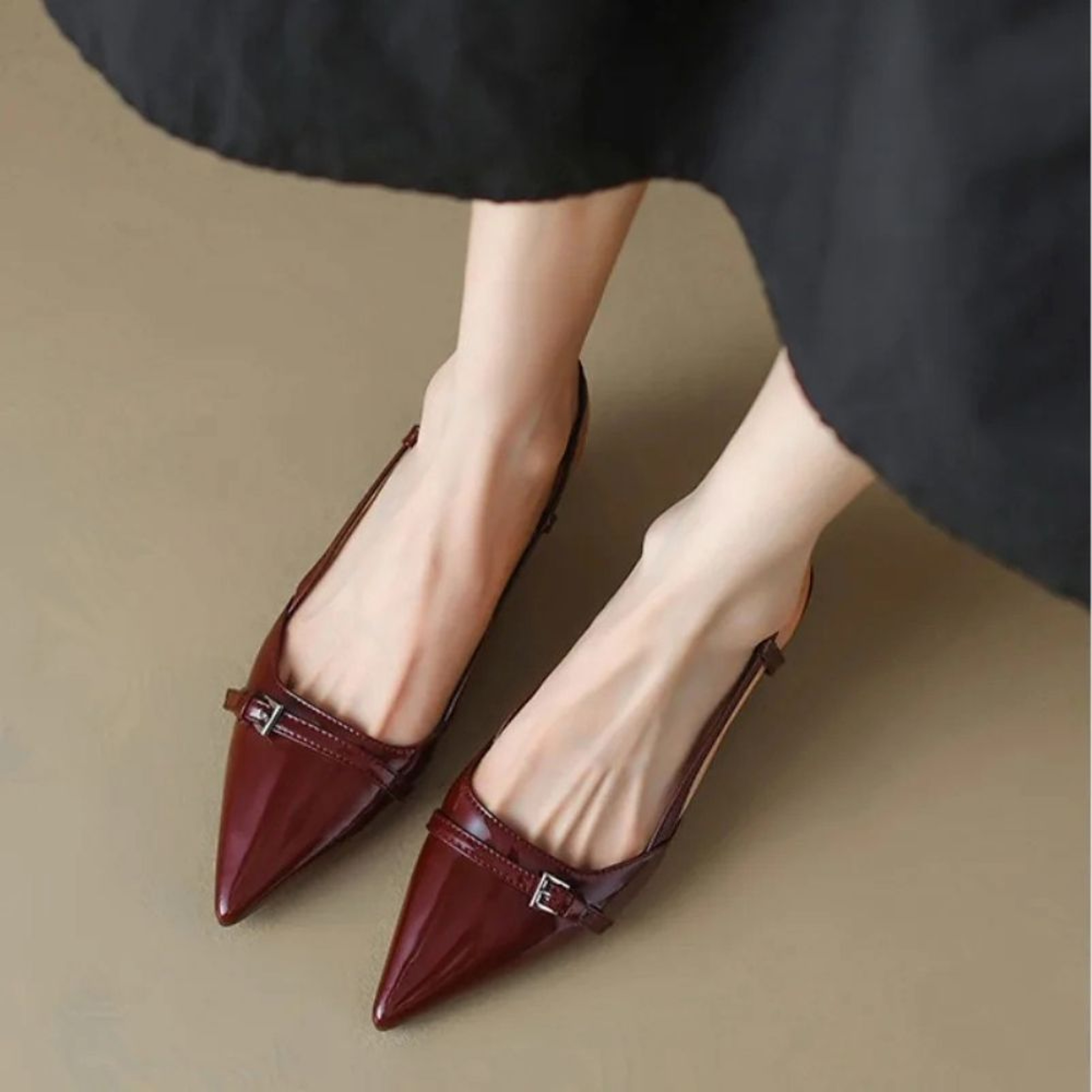 Elegant Patent Leather Pointed Toe Slingback Heels With Buckle Strap 7