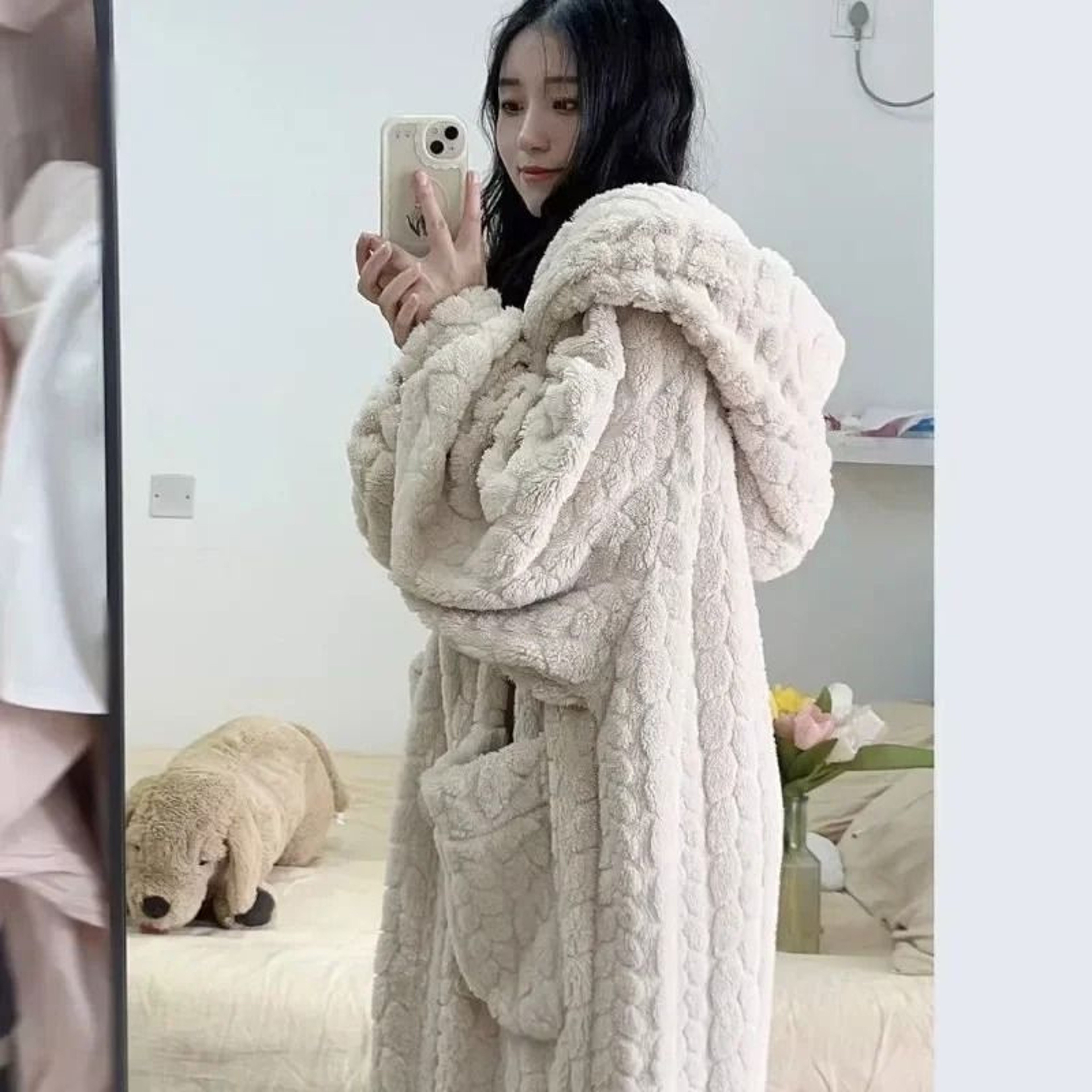 Womens Fleece Nightgown Hooded Winter One Piece Pajama Dress 5