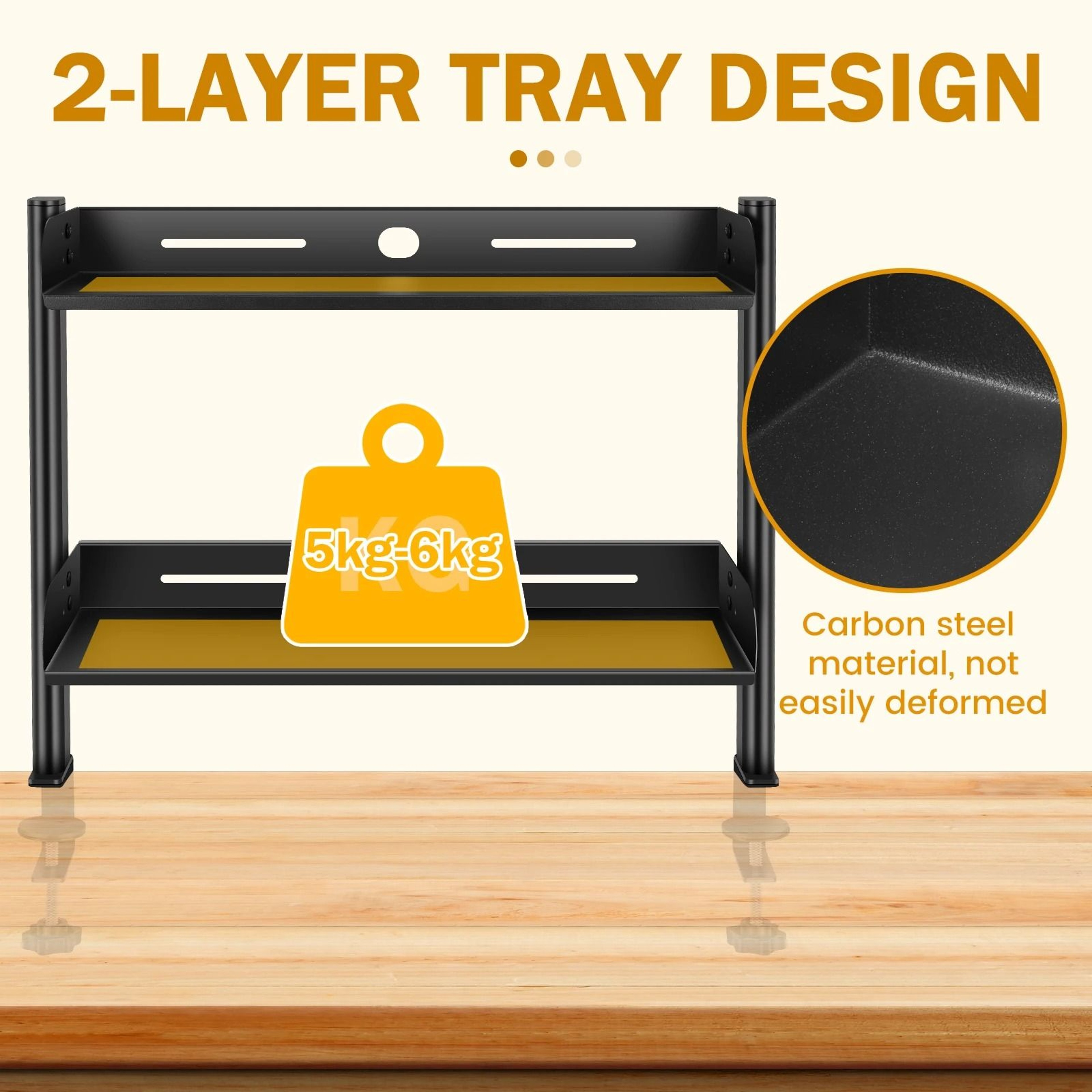 2 Tier Clamp On Desk Shelf No Drill Metal Organizer Rack 2