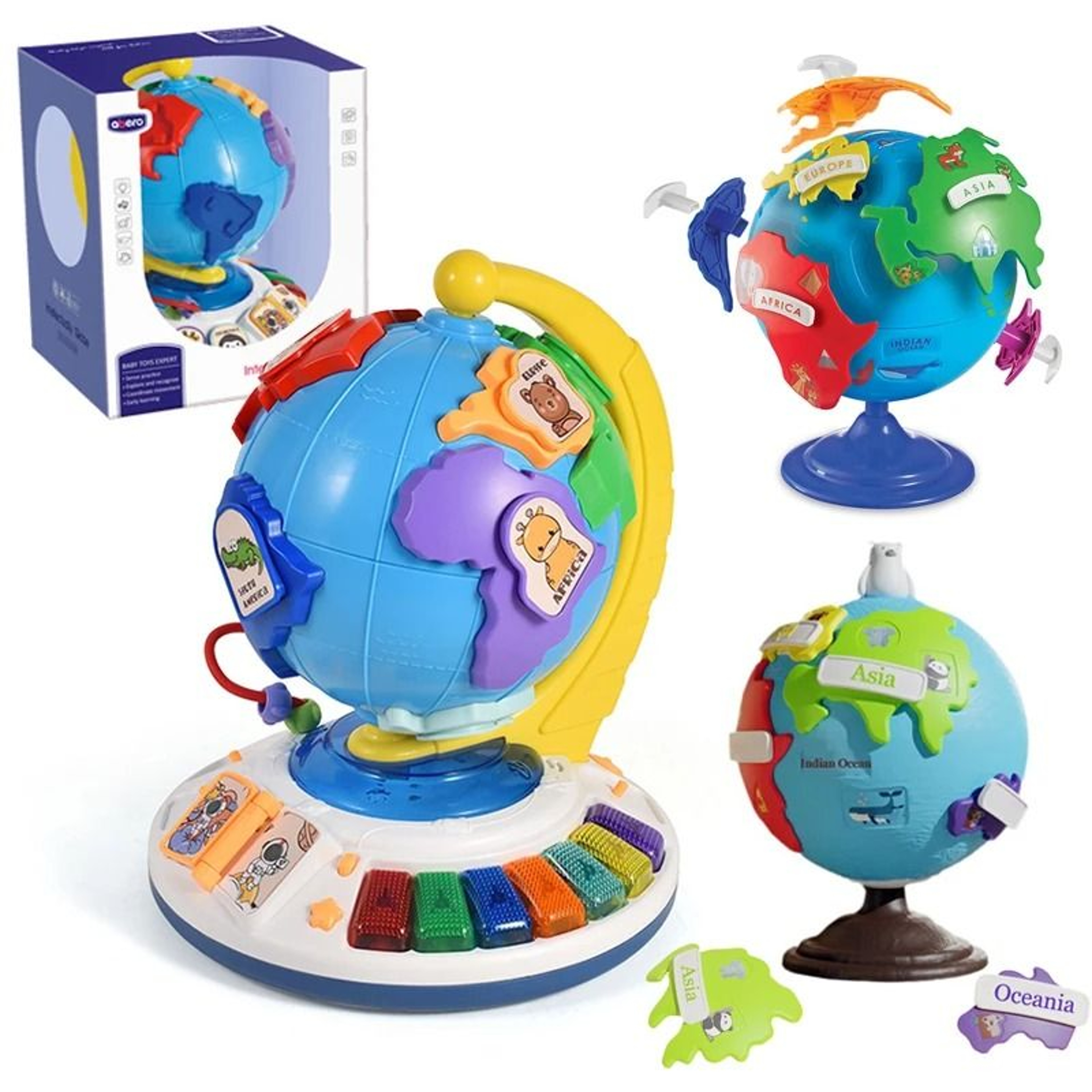 Montessori Globe Piano Educational Music Toy With Animal Matching Game 7