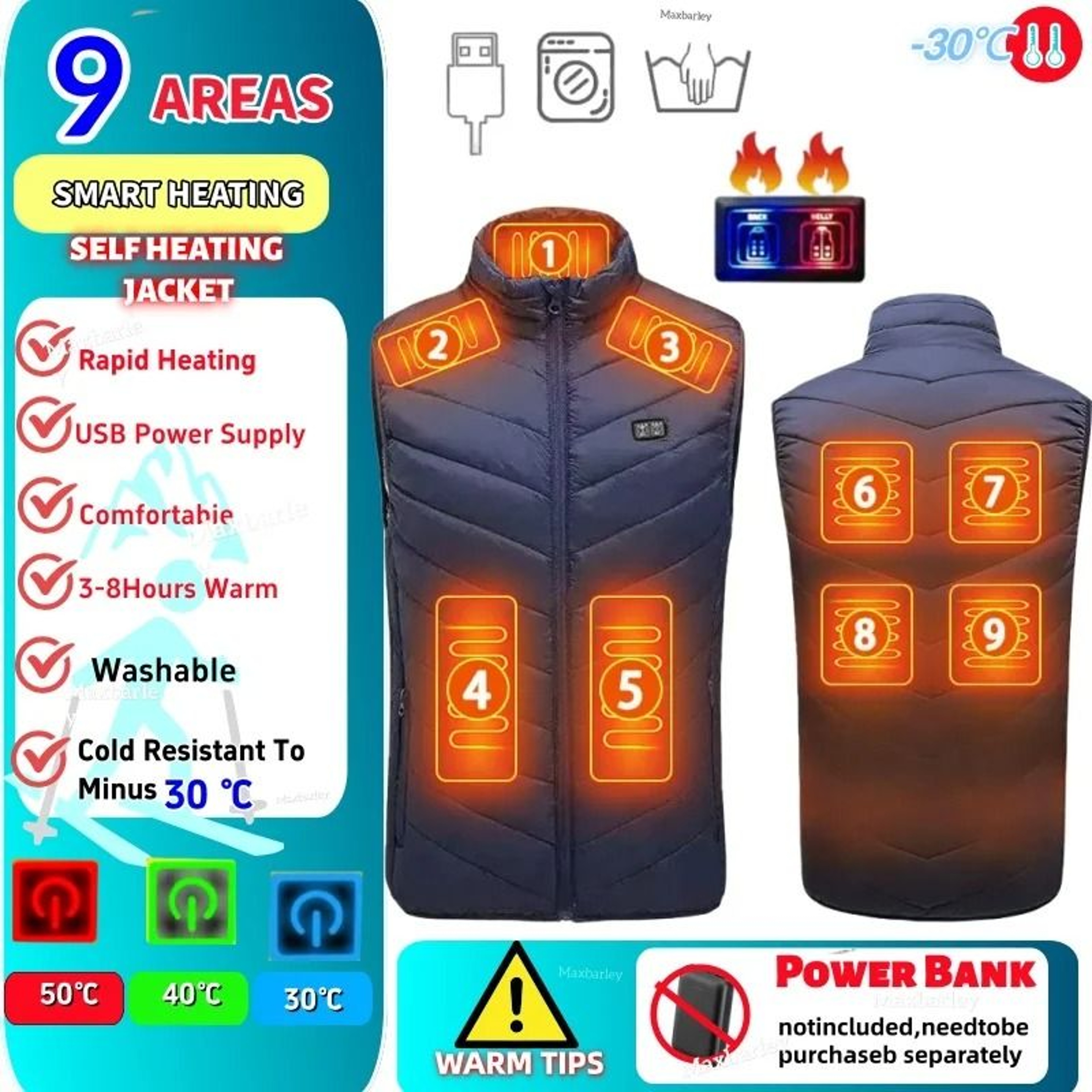 23 Zone USB Heated Jacket Winter Self Heating Coat For Men And Women 5