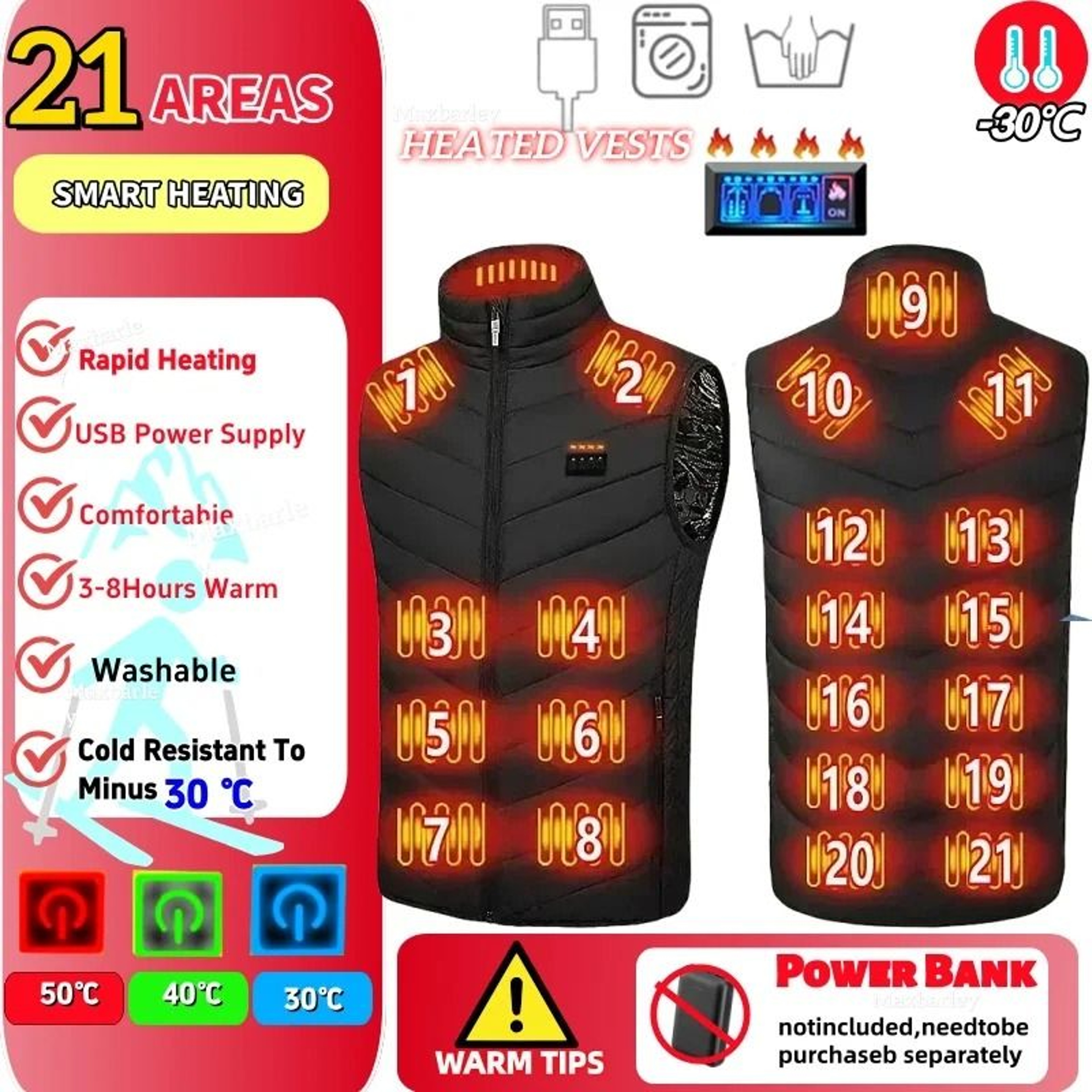 23 Zone USB Heated Jacket Winter Self Heating Coat For Men And Women 12
