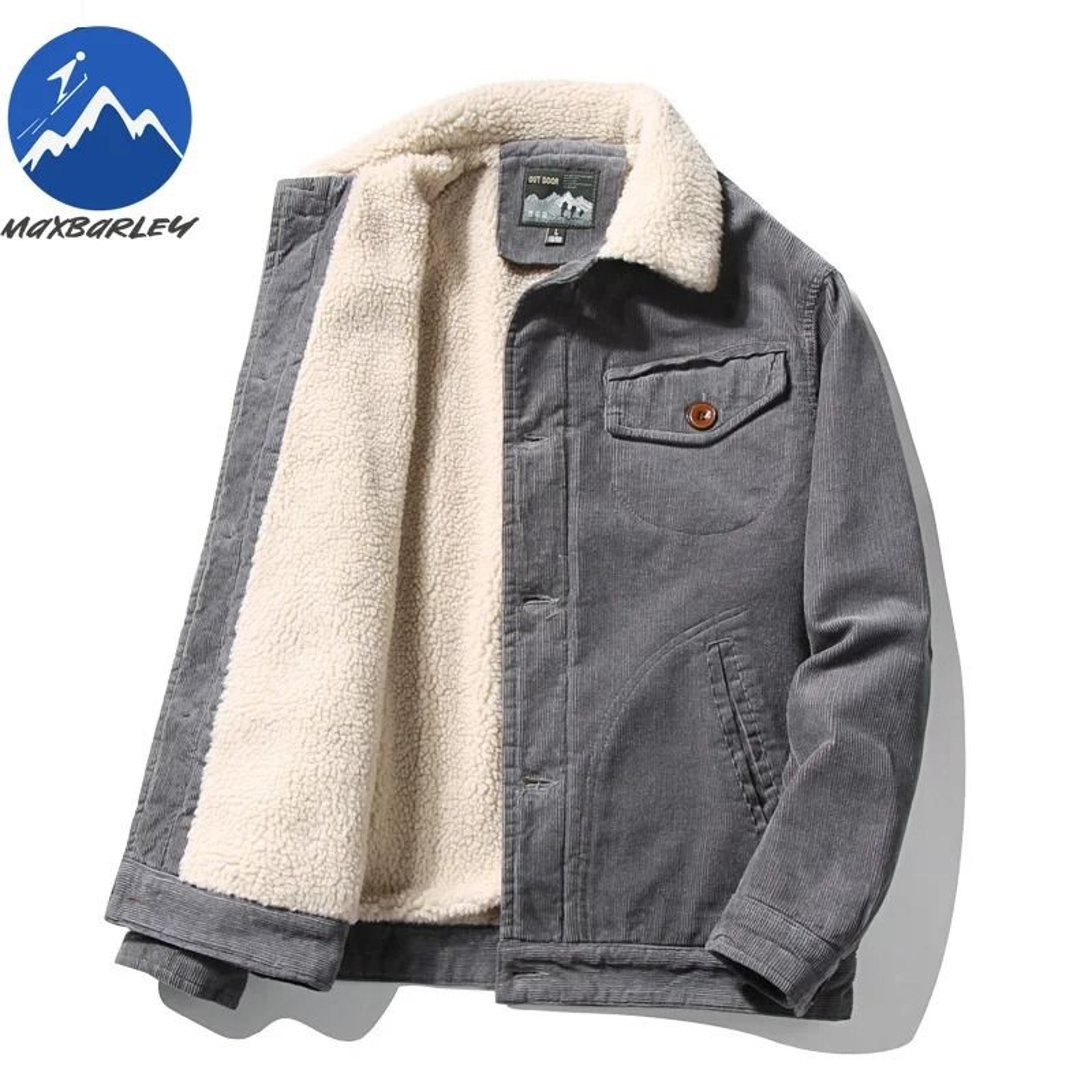 Mens Winter Corduroy Parka Plus Velvet Cotton Jacket Korean Casual Style 9