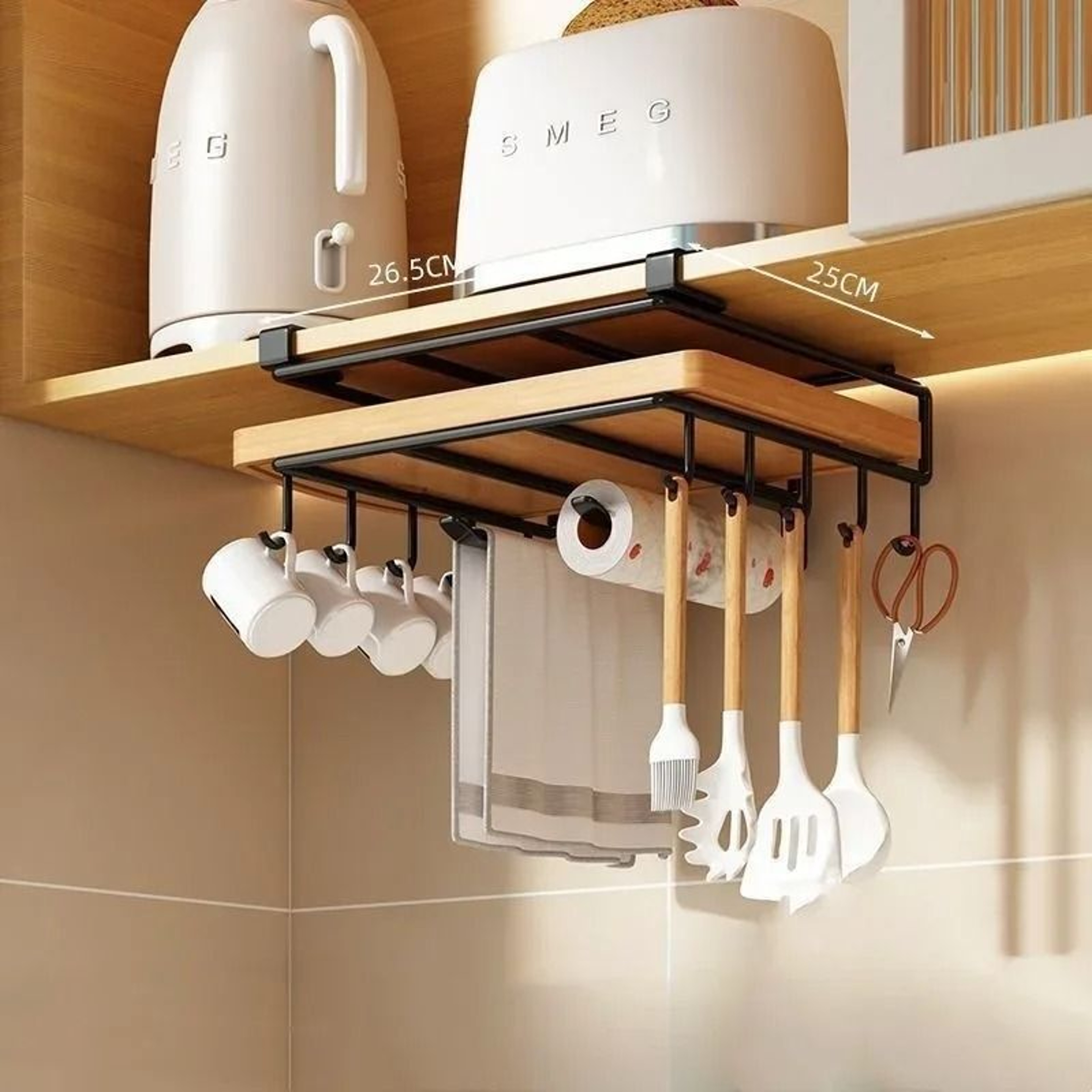 Under Cabinet Hanging Kitchen Organizer Rack With Hooks 2