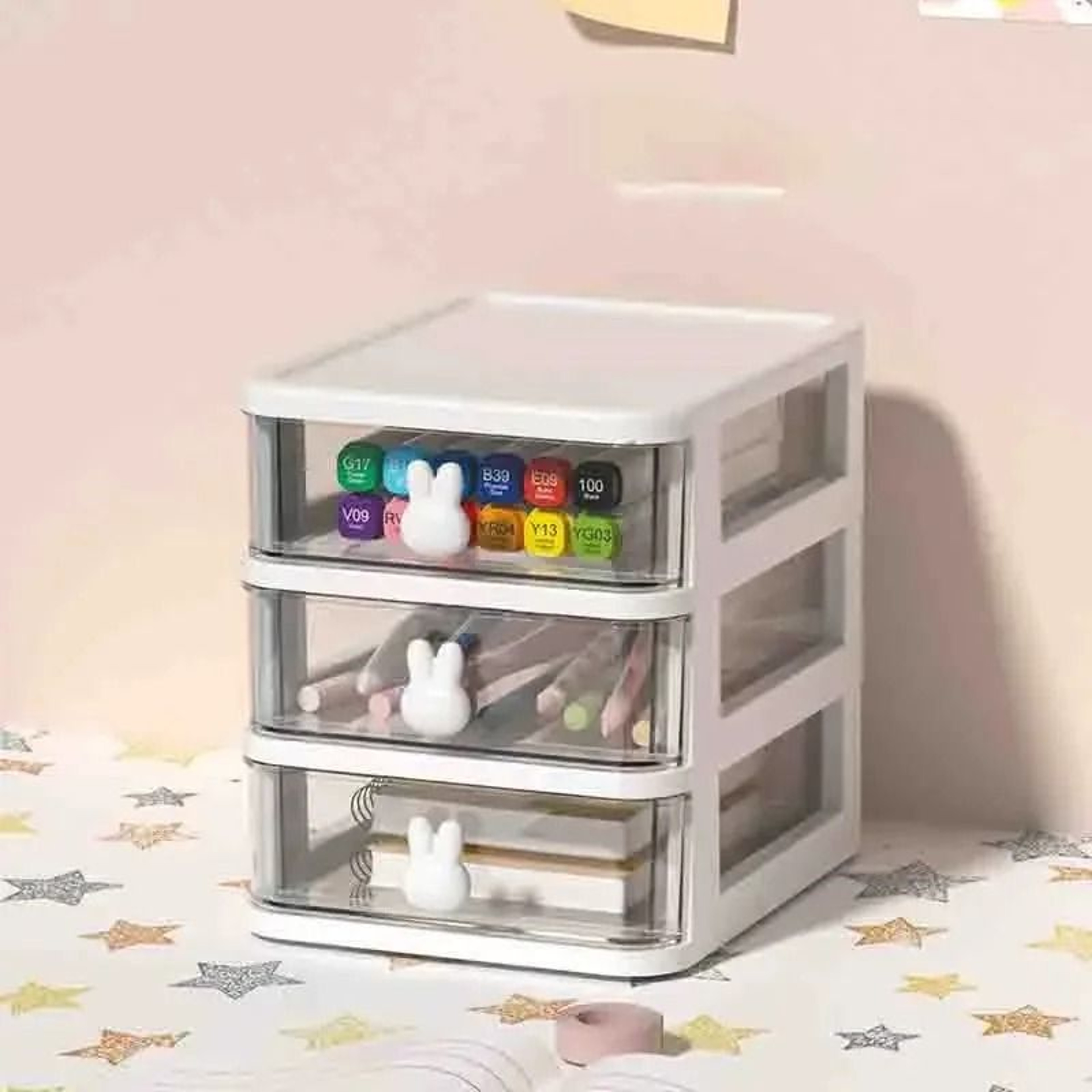 Multi Tier Clear Stacking Drawer Organizer Modular Desktop Storage Box 4