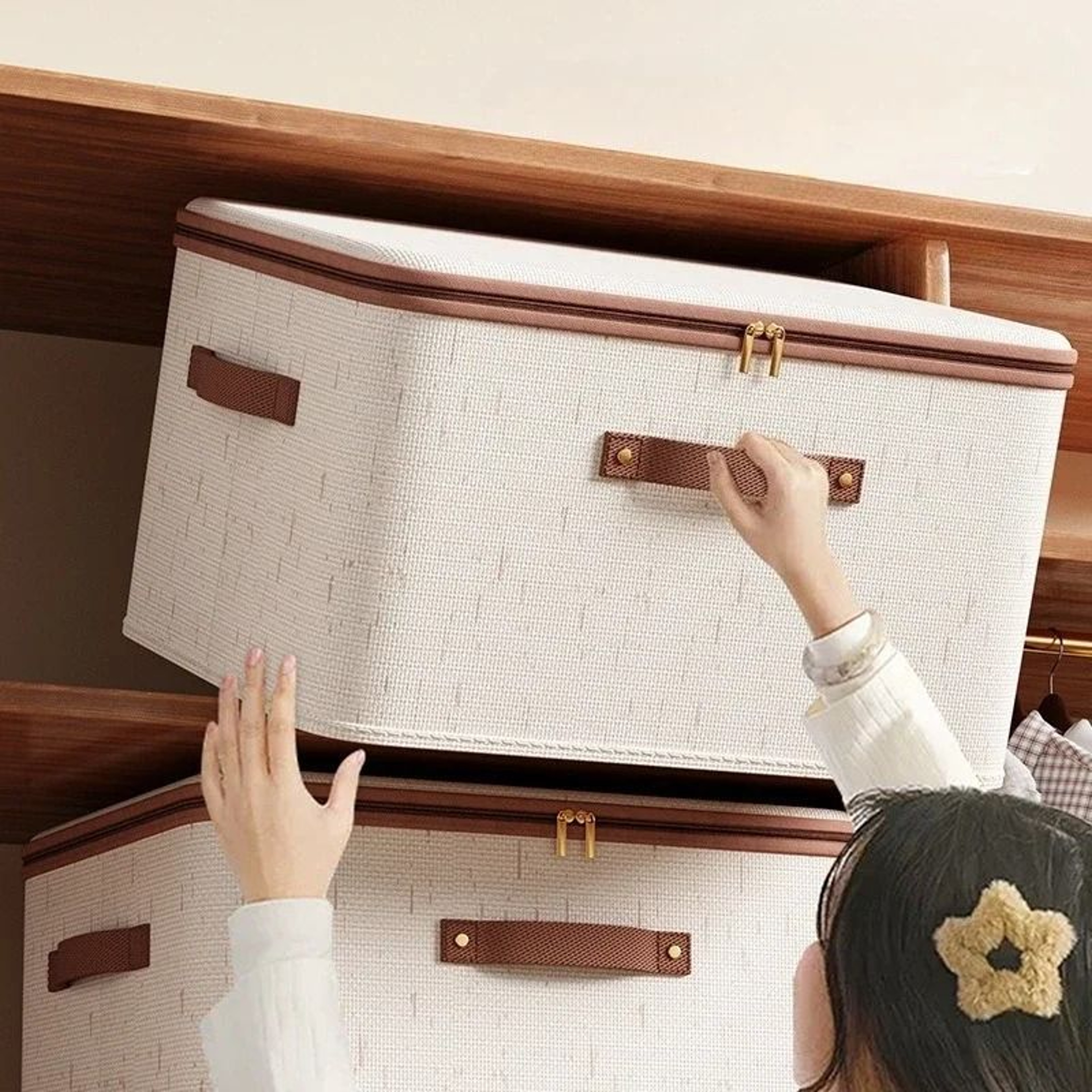 Large Capacity Cotton Linen Storage Box With Dust Proof Cover 9