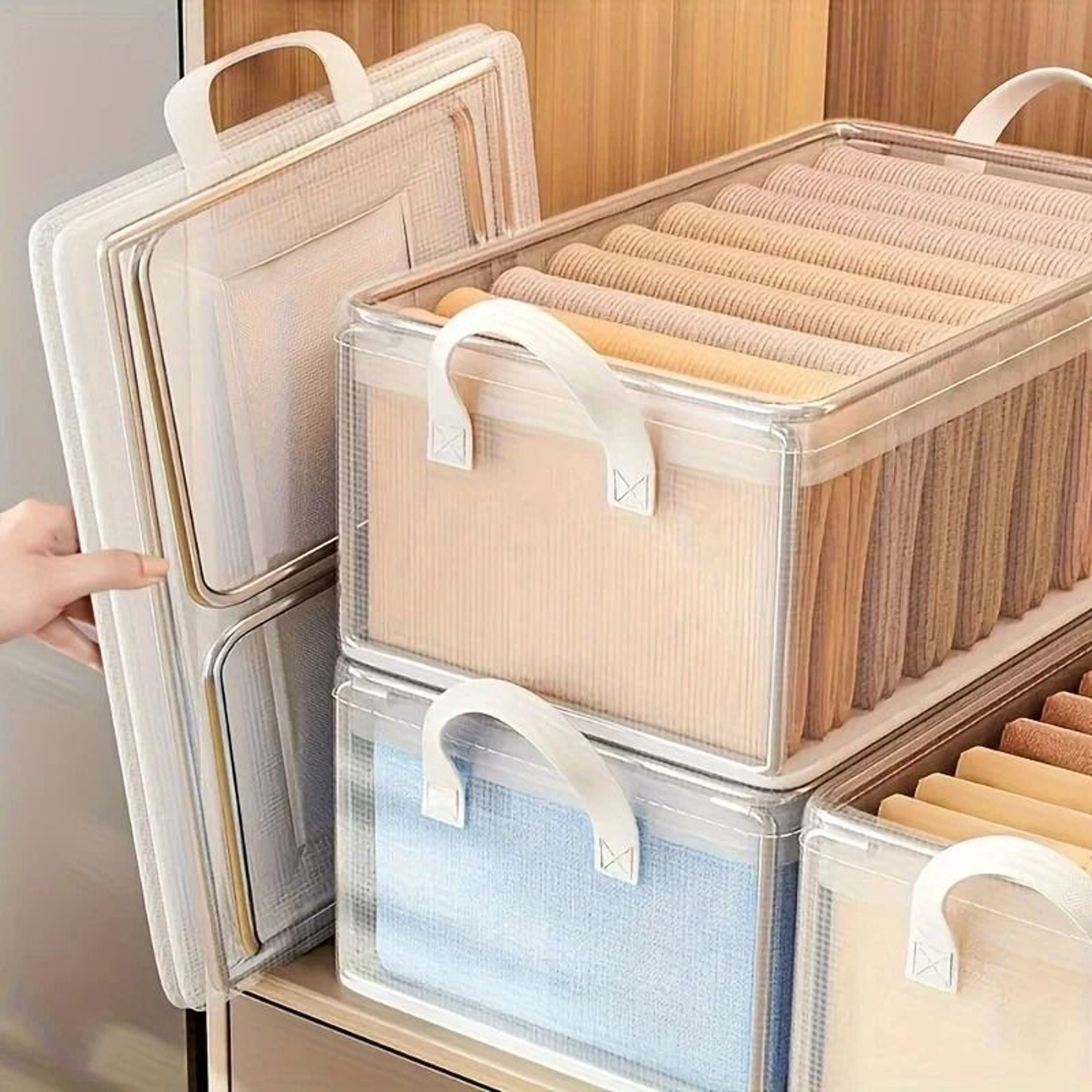2 Pcs Foldable Transparent PVC Storage Bins Stackable Steel Frame Closet Organizers 0