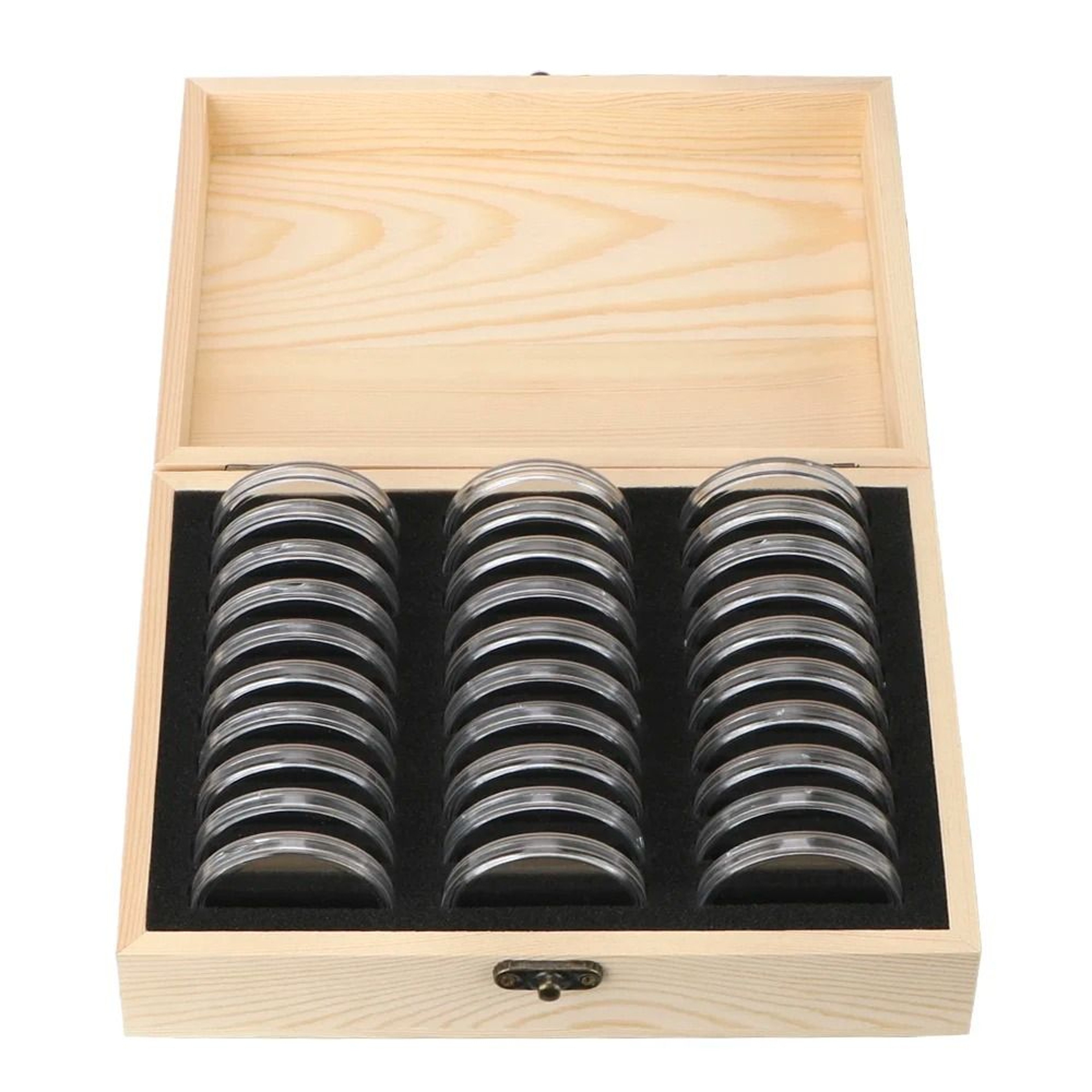 Premium Wooden Coin Storage Box With Adjustable Capsules And Display Case 0