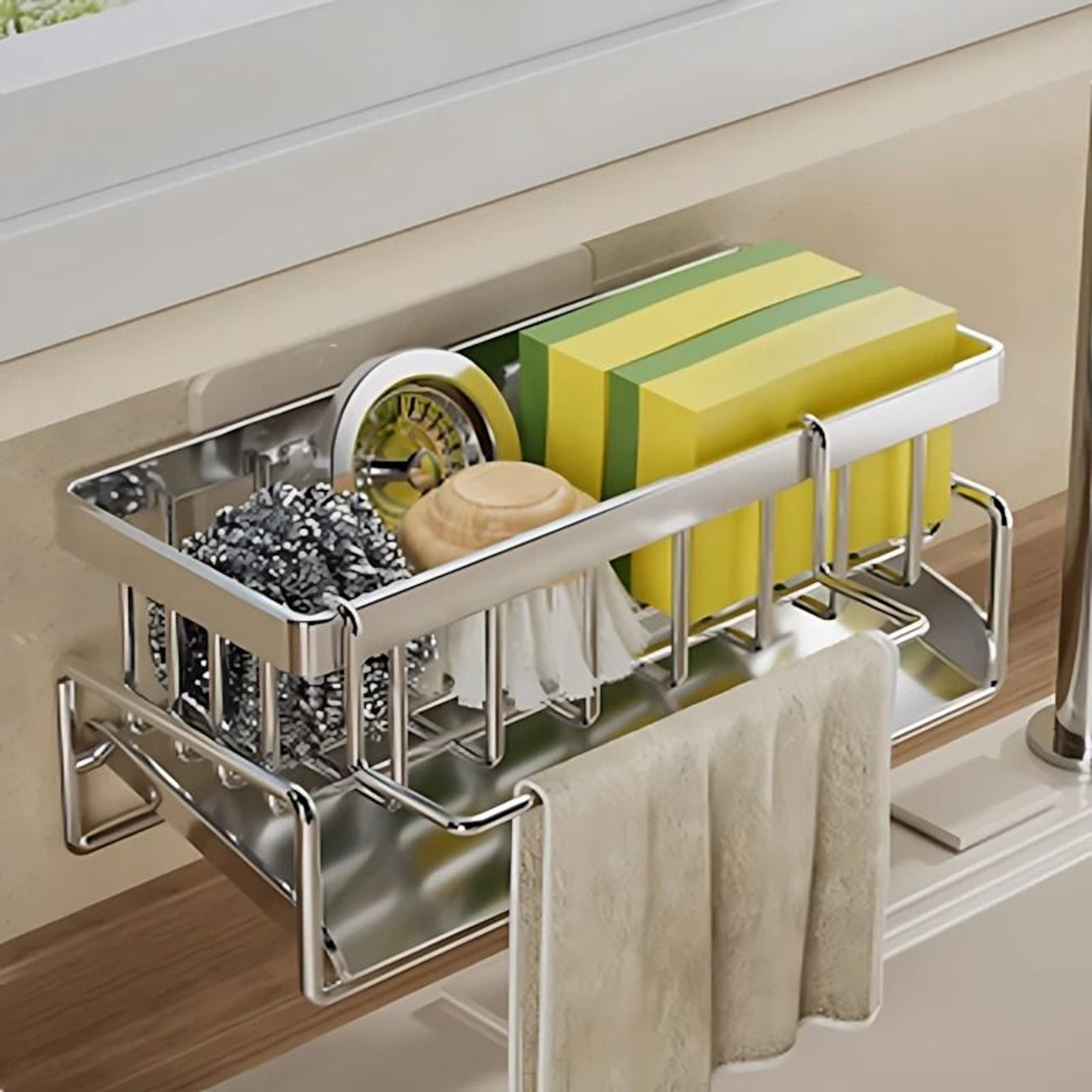 Over Sink Kitchen Organizer With Faucet Mounted Sponge Holder And Drying Rack 2