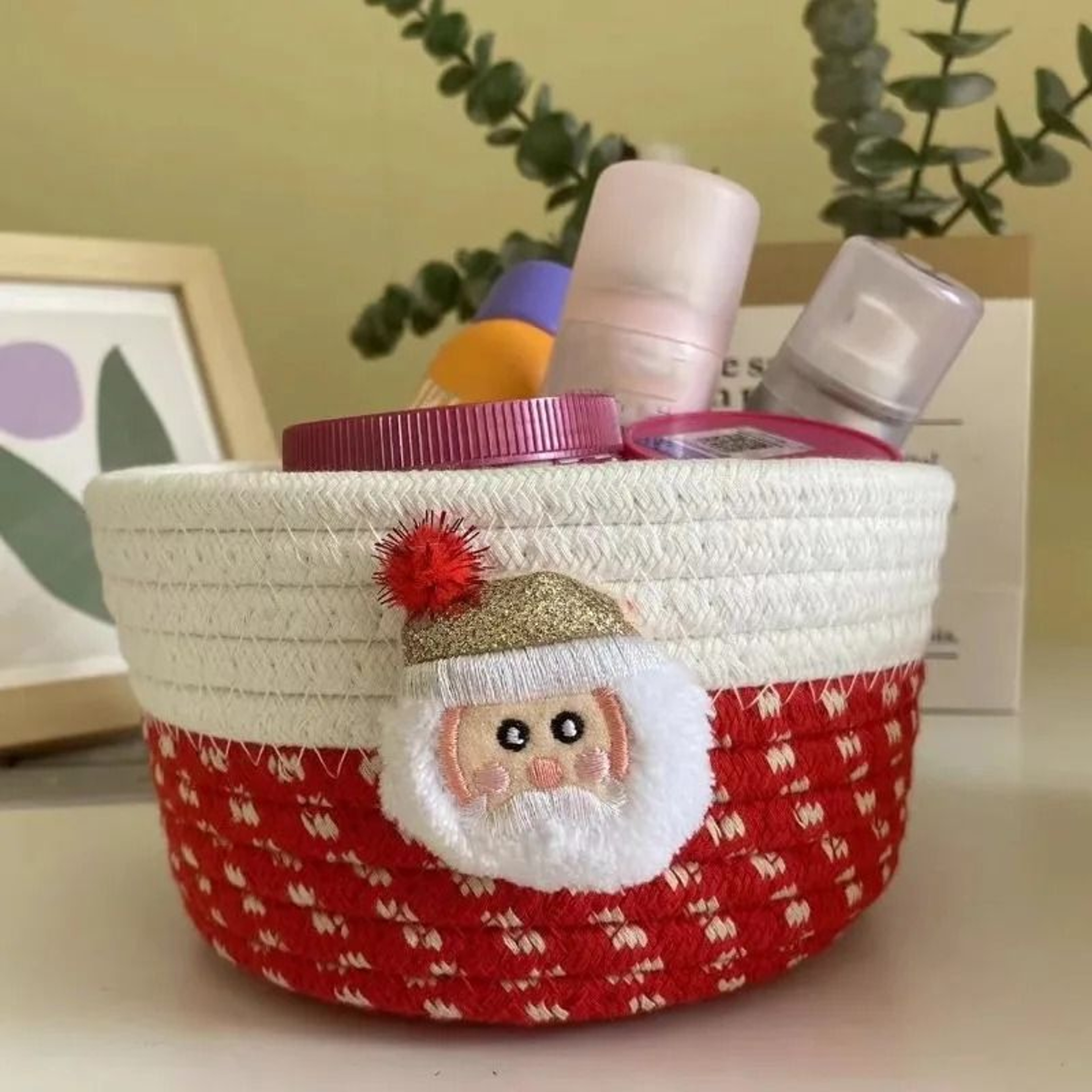 Festive Red Fabric Christmas Storage Basket For Gifts And Toys 6