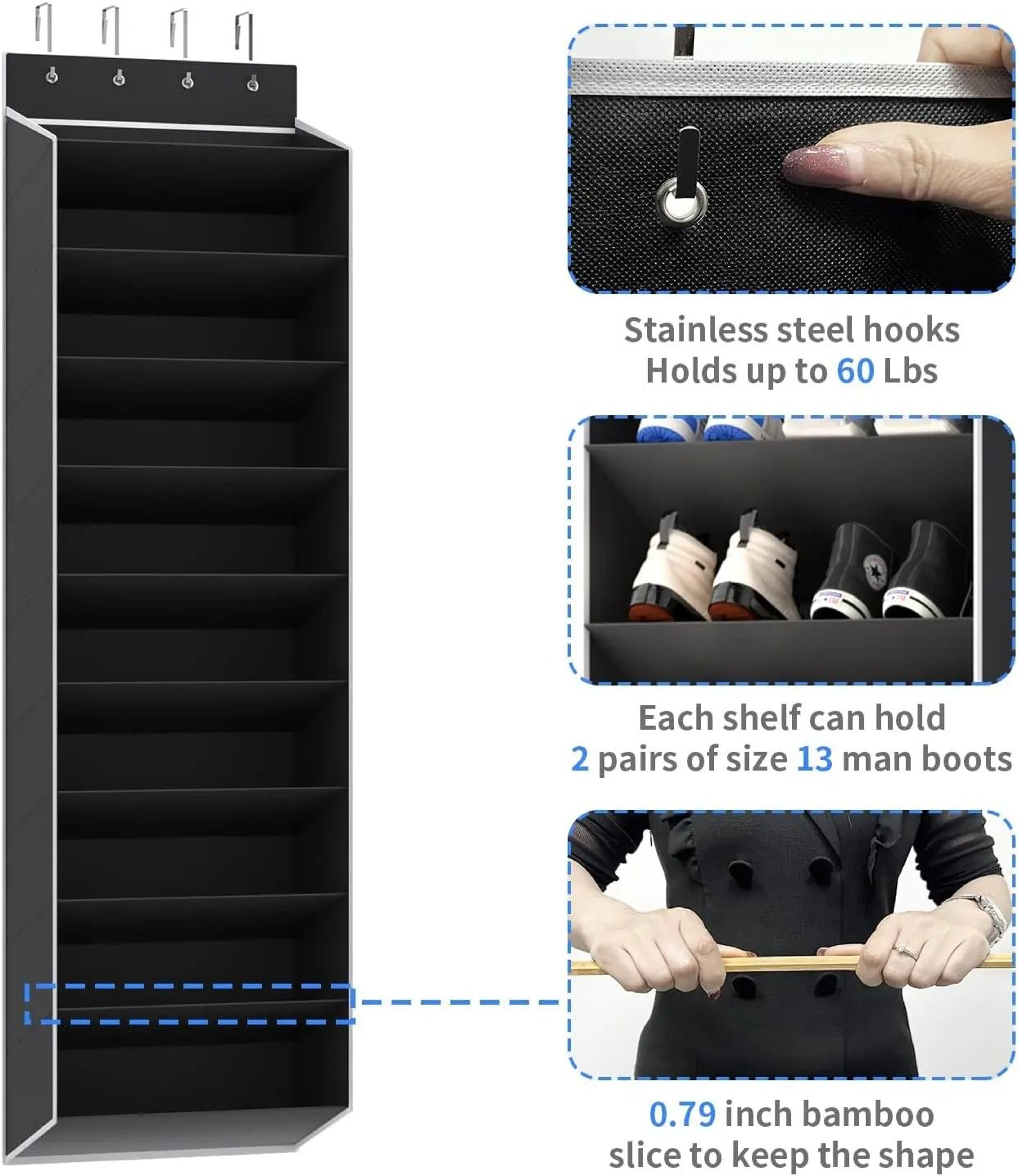 10 Tier Over The Door Shoe Organizer With Deep Pockets 6