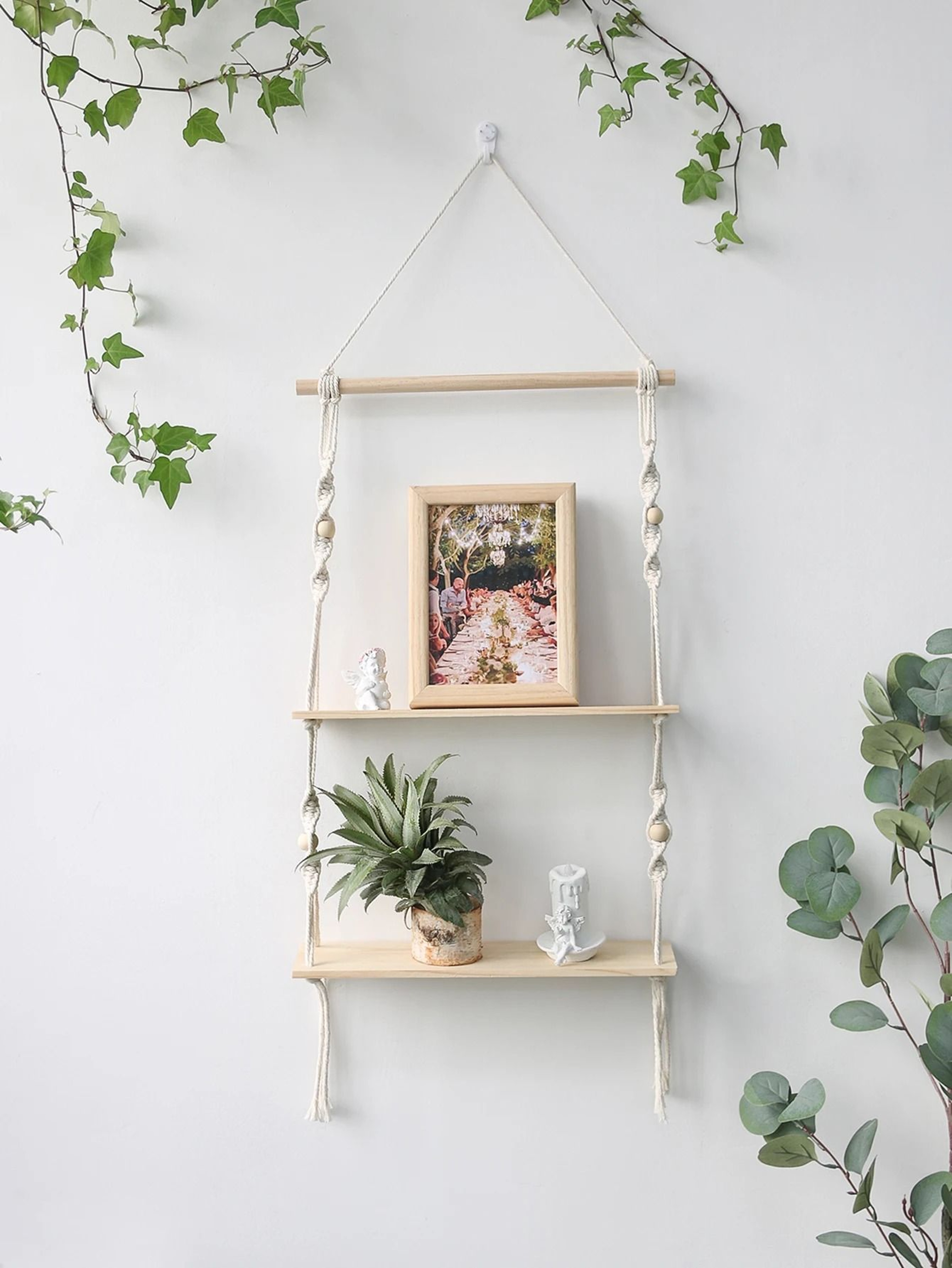 Boho Macrame Wall Hanging Floating Wood Shelf 3