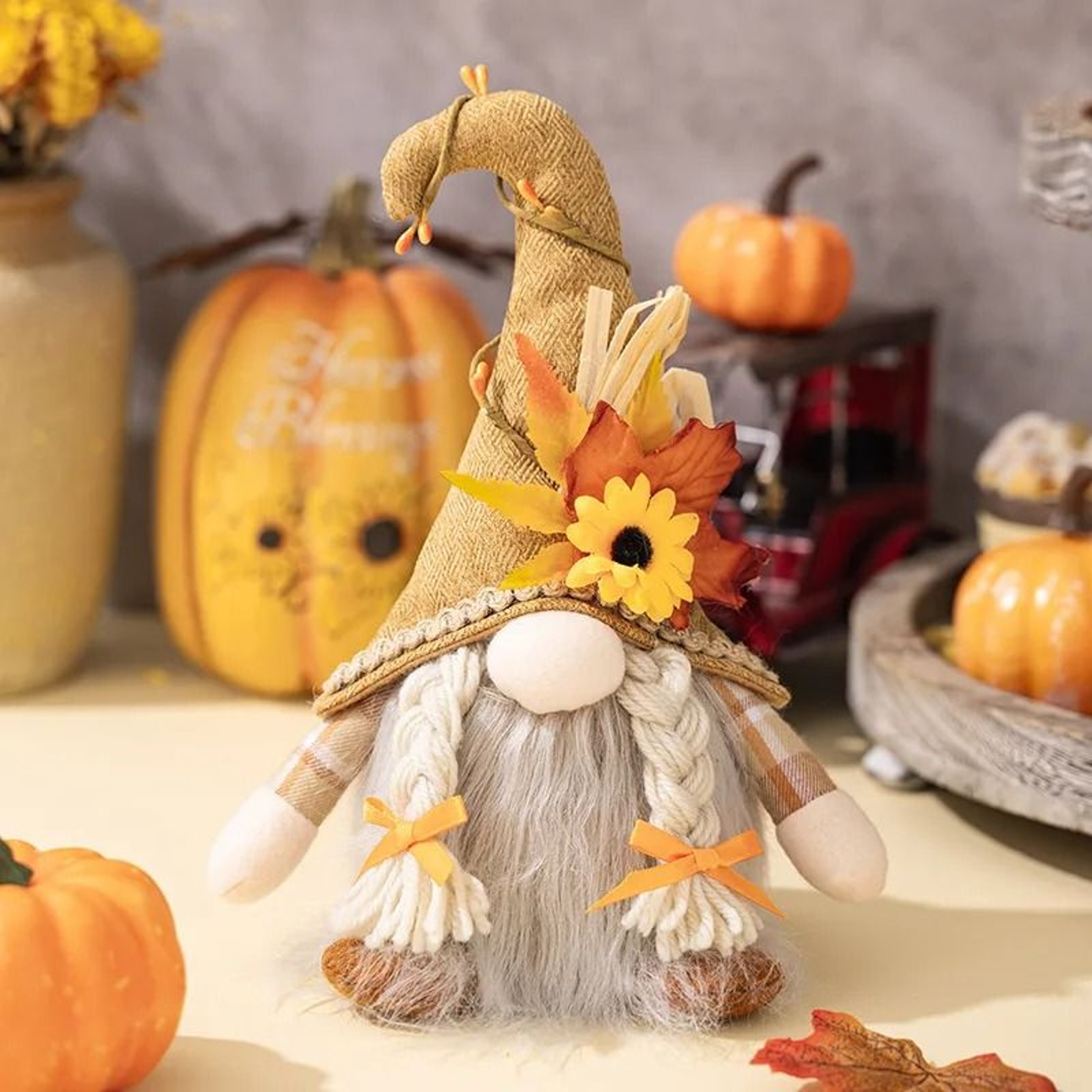 Glowing Faceless Gnome Doll Pendant With Maple Leaf And Sunflower Autumn Holiday Decor 2