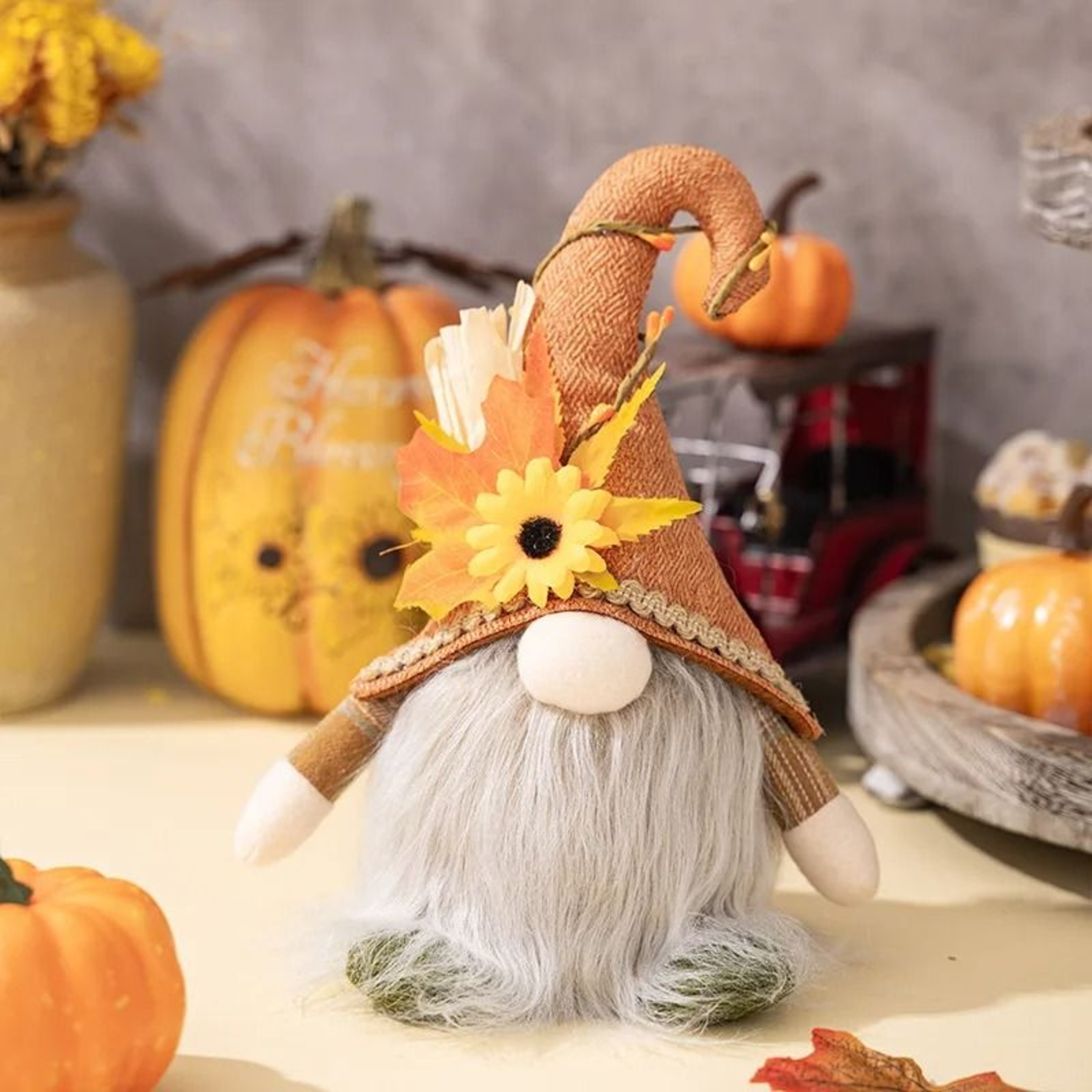 Glowing Faceless Gnome Doll Pendant With Maple Leaf And Sunflower Autumn Holiday Decor 1