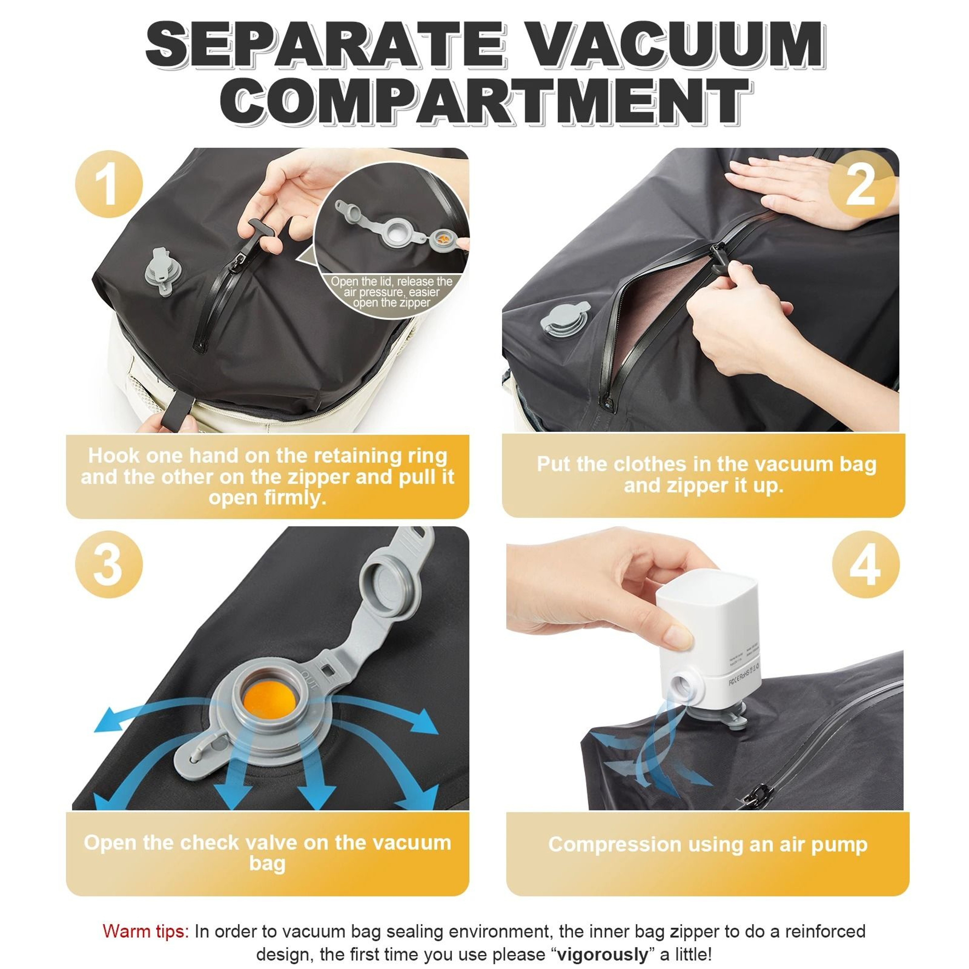 Air Vacuum Compression Travel Cabin Backpack With Laptop Compartment 10