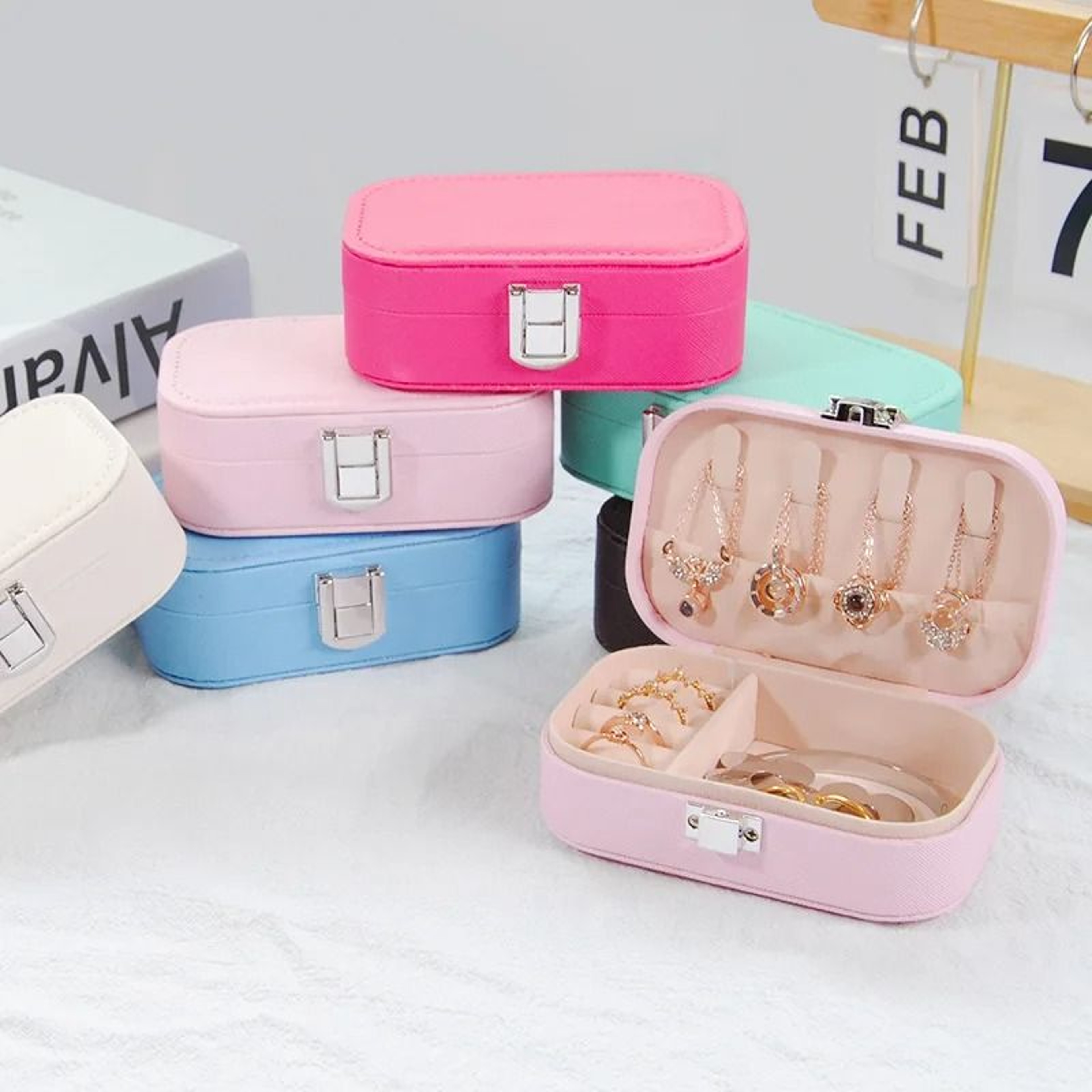 Portable Snap Button Jewelry Storage Box For Earrings Necklace And Rings 13
