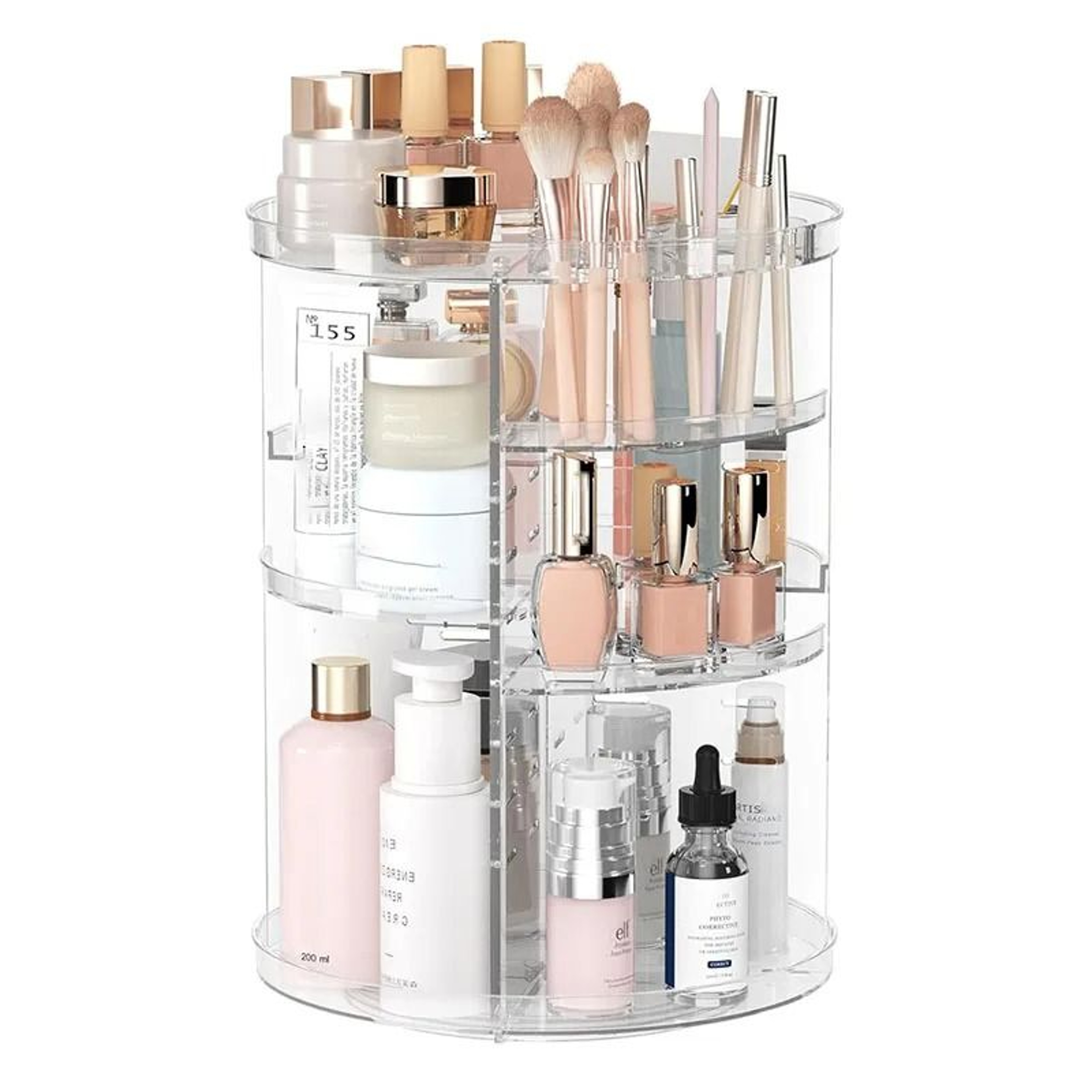 Rotating Makeup Organizer Carousel With Brush Holder And Perfume Tray 0