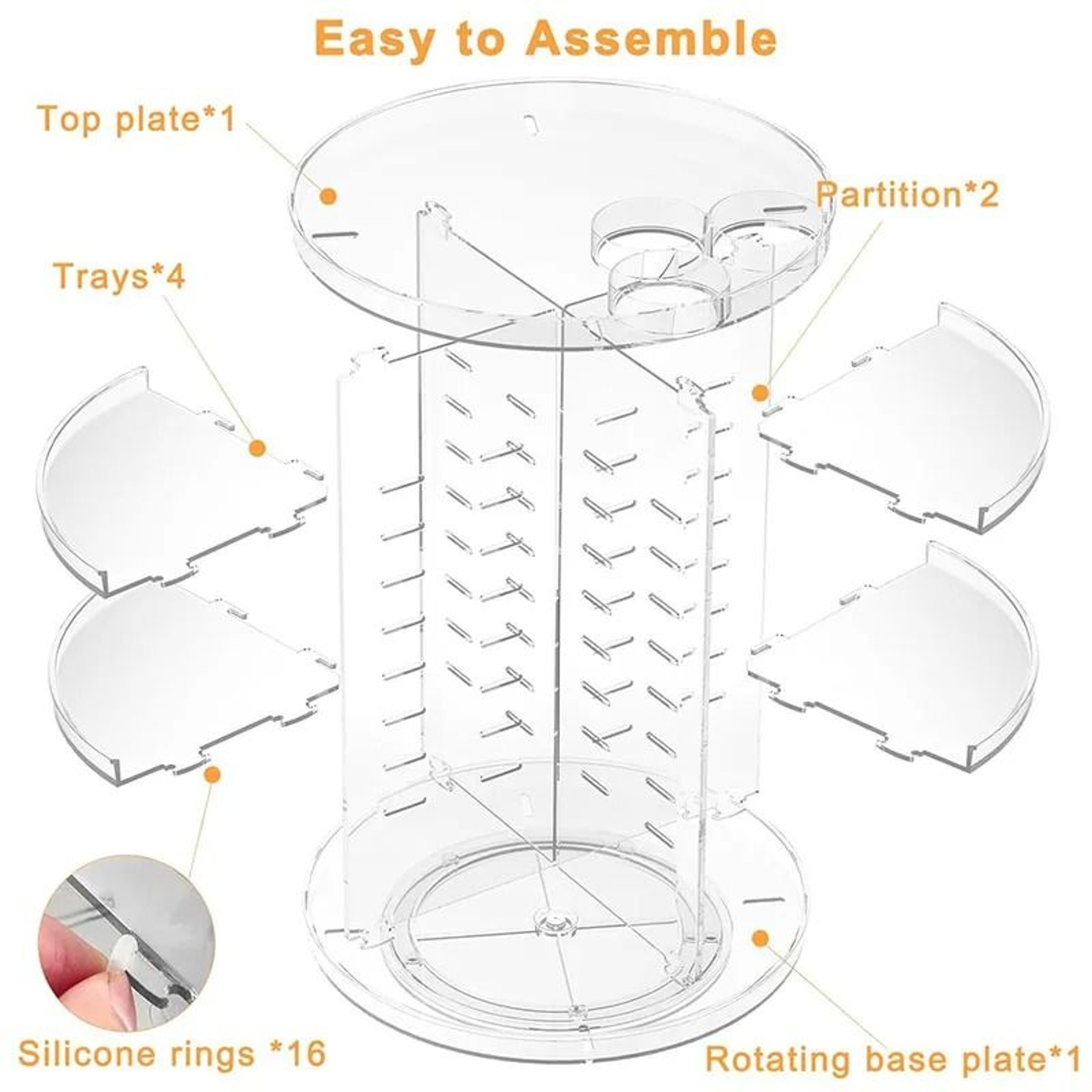 Rotating Makeup Organizer Carousel With Brush Holder And Perfume Tray 5