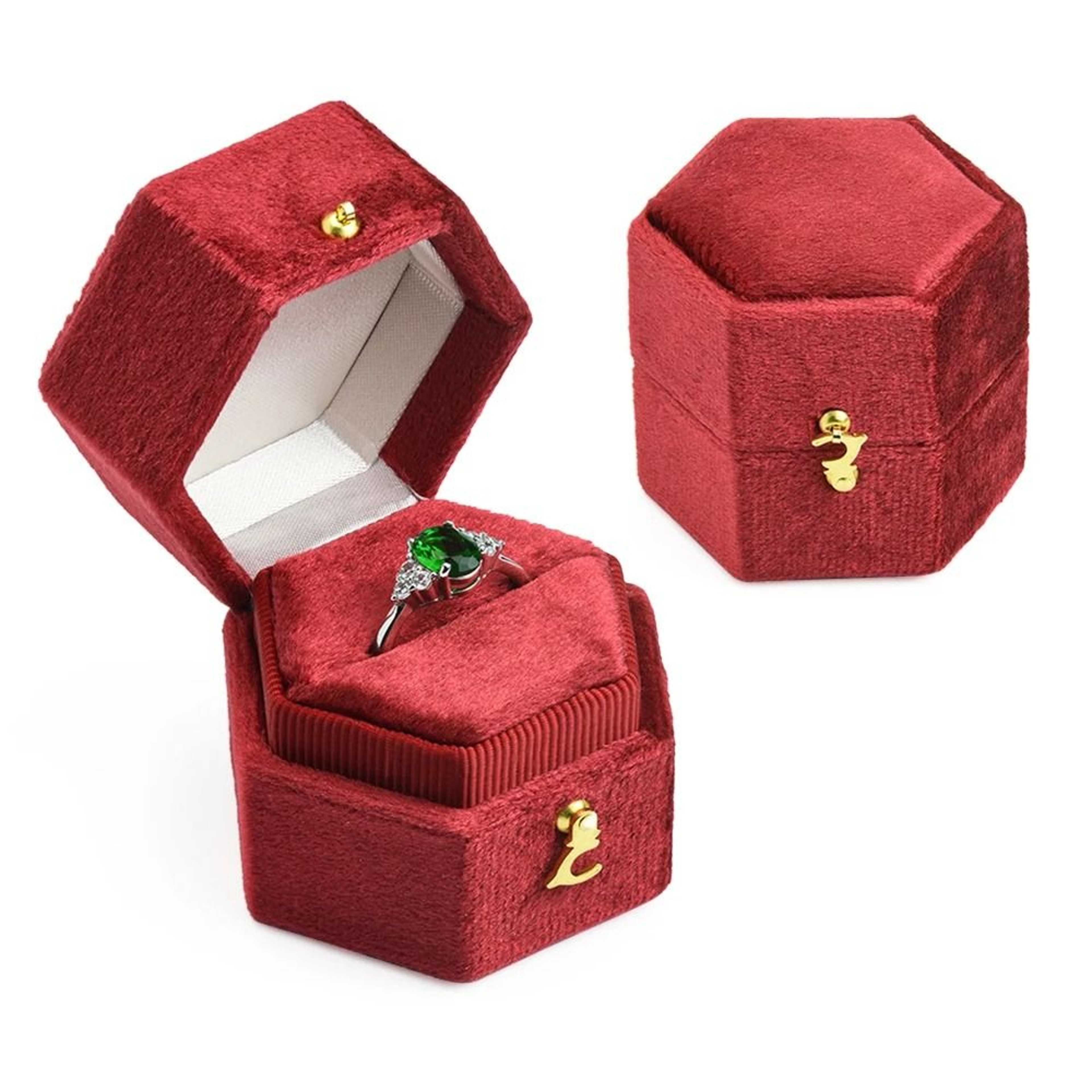 Mini Velvet Hexagon Ring Box Elegant Wedding And Engagement Jewelry Case 2