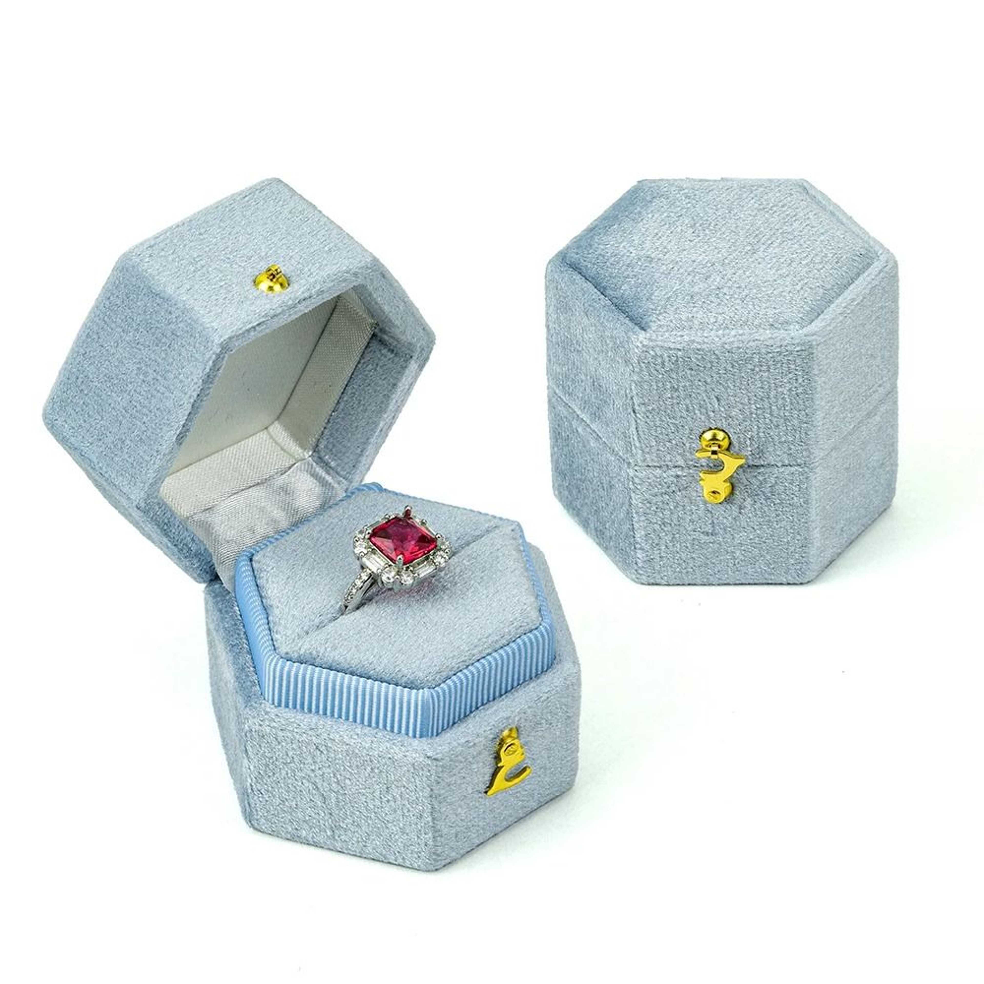 Mini Velvet Hexagon Ring Box Elegant Wedding And Engagement Jewelry Case 5