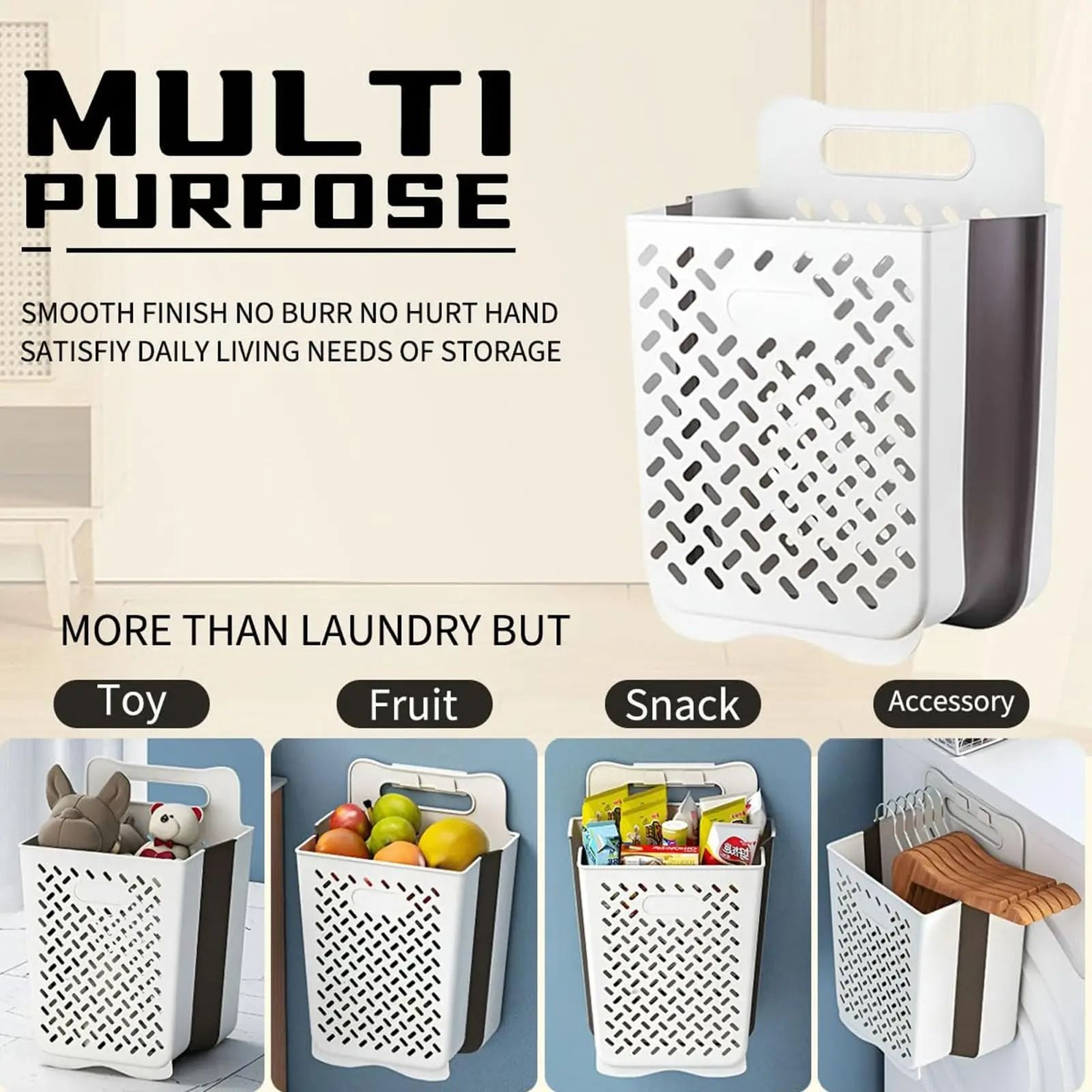 Large Folding Laundry Hamper Wall Hanging Fabric Storage Basket 5