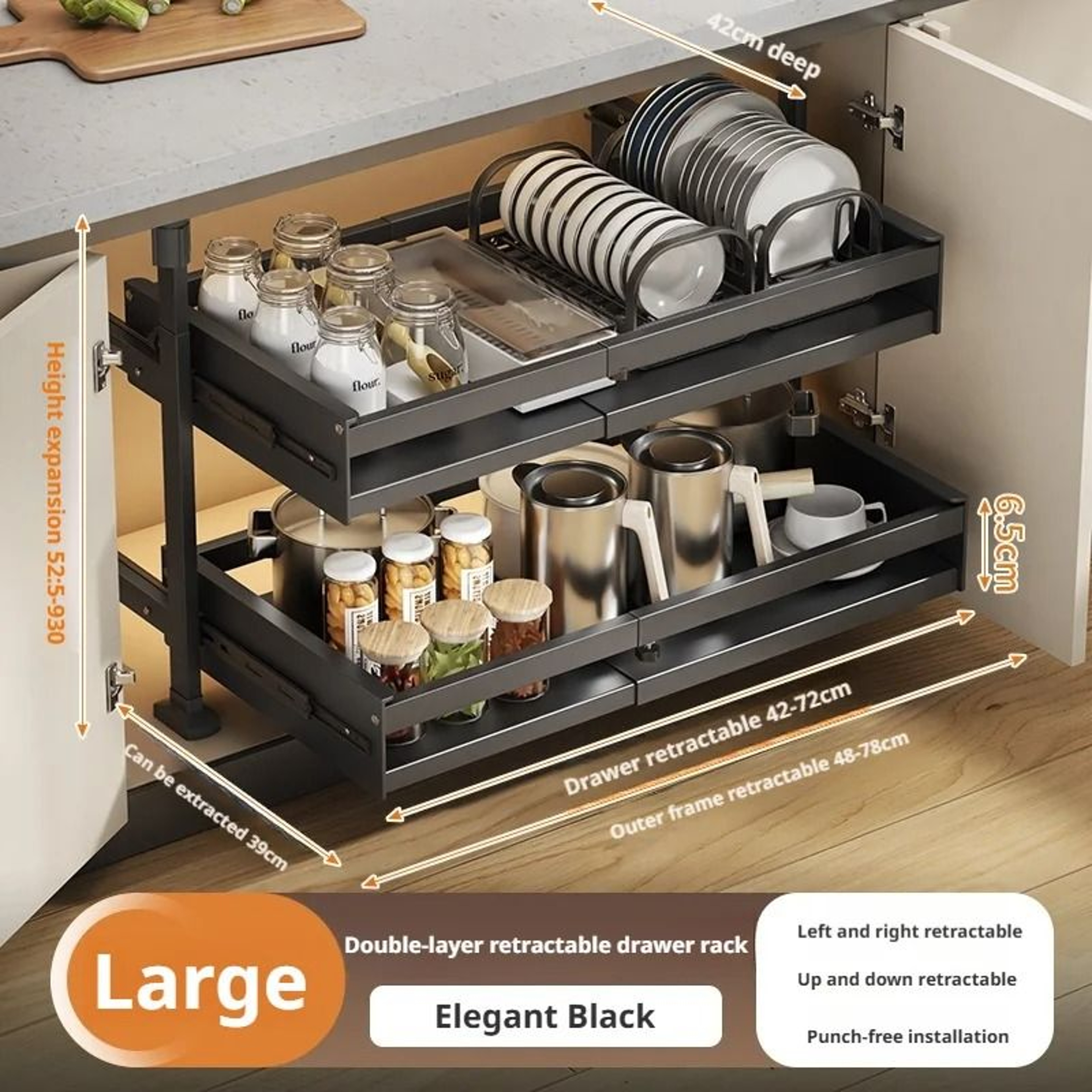 Pull Out Kitchen Cabinet Organizer Sliding Drawer Basket Shelf 12