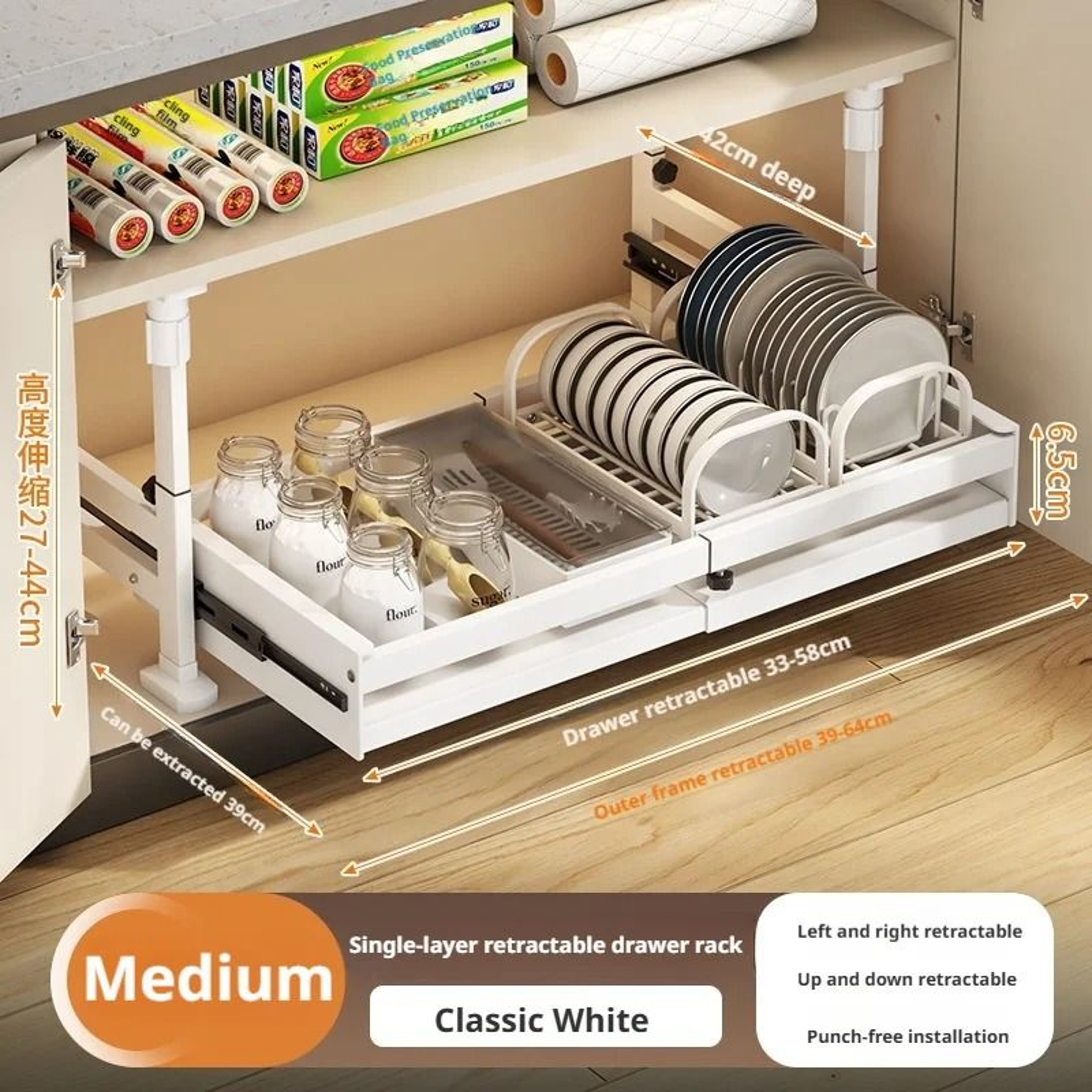 Pull Out Kitchen Cabinet Organizer Sliding Drawer Basket Shelf 2