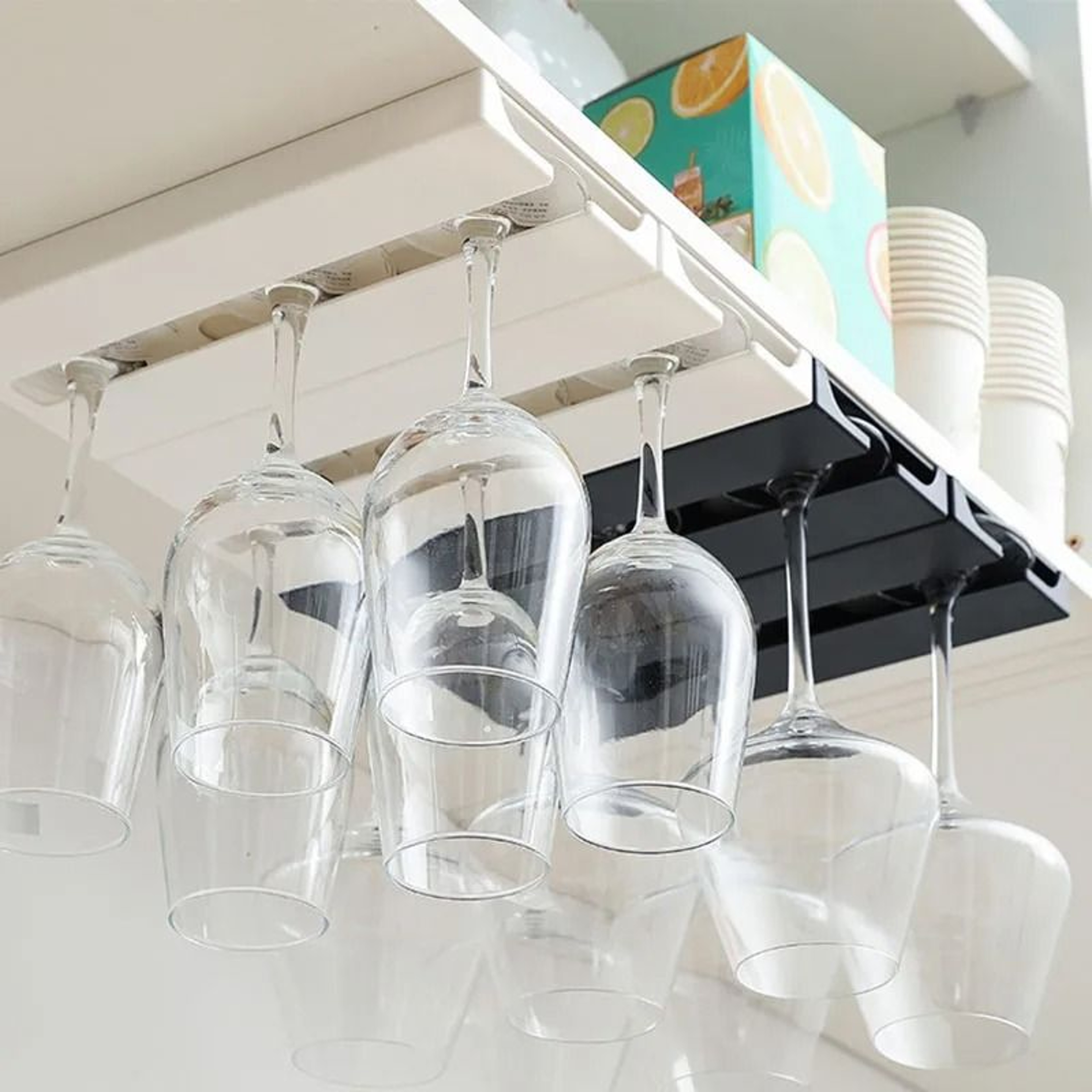Space Saving Wine Glass Holder Rack Under Cabinet Stemware Organizer 8