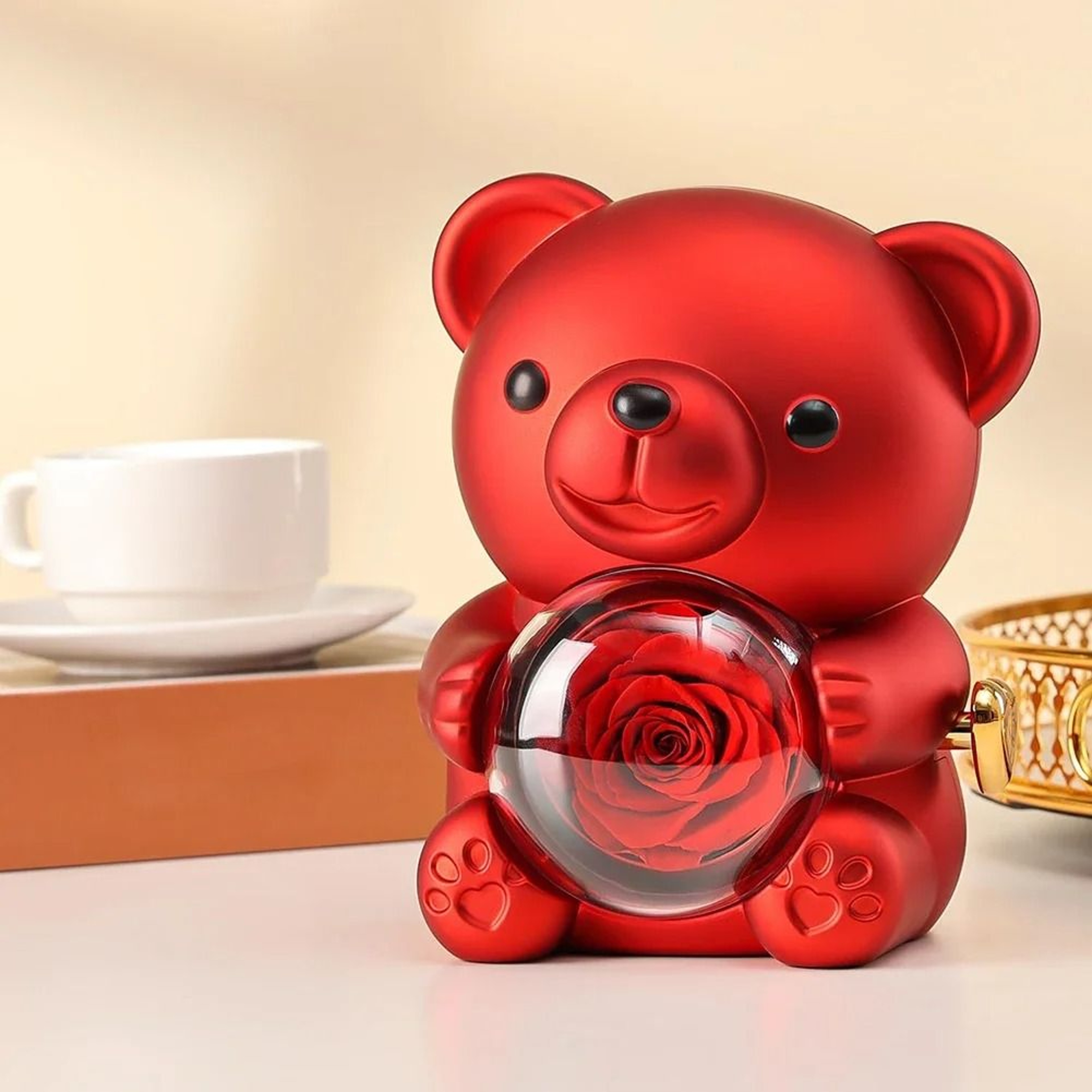Eternal Rose Bear Jewelry Gift Box Romantic Rotating Rose Case 8
