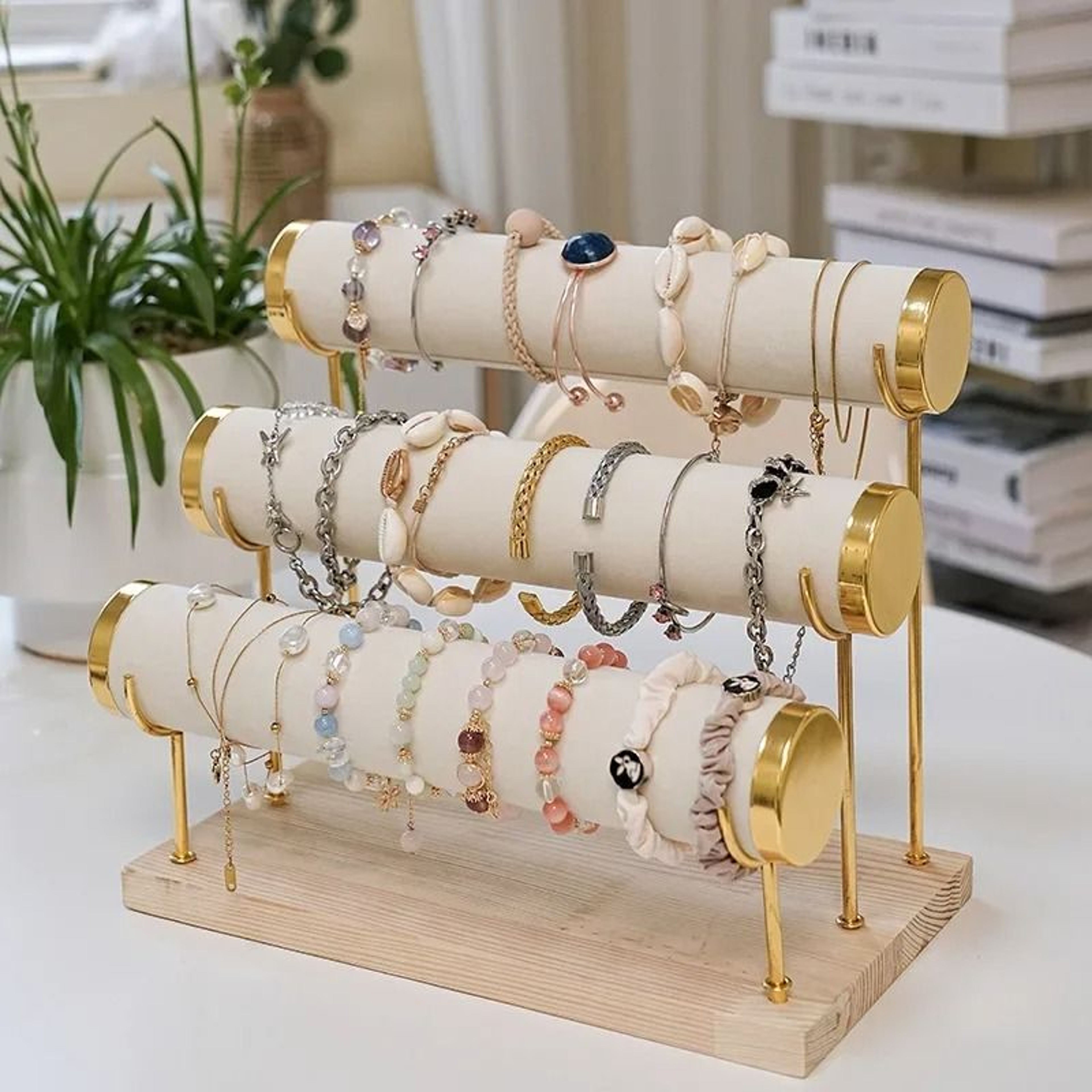 Detachable Bracelet Holder Stand Jewelry Display With Wooden Tray 0