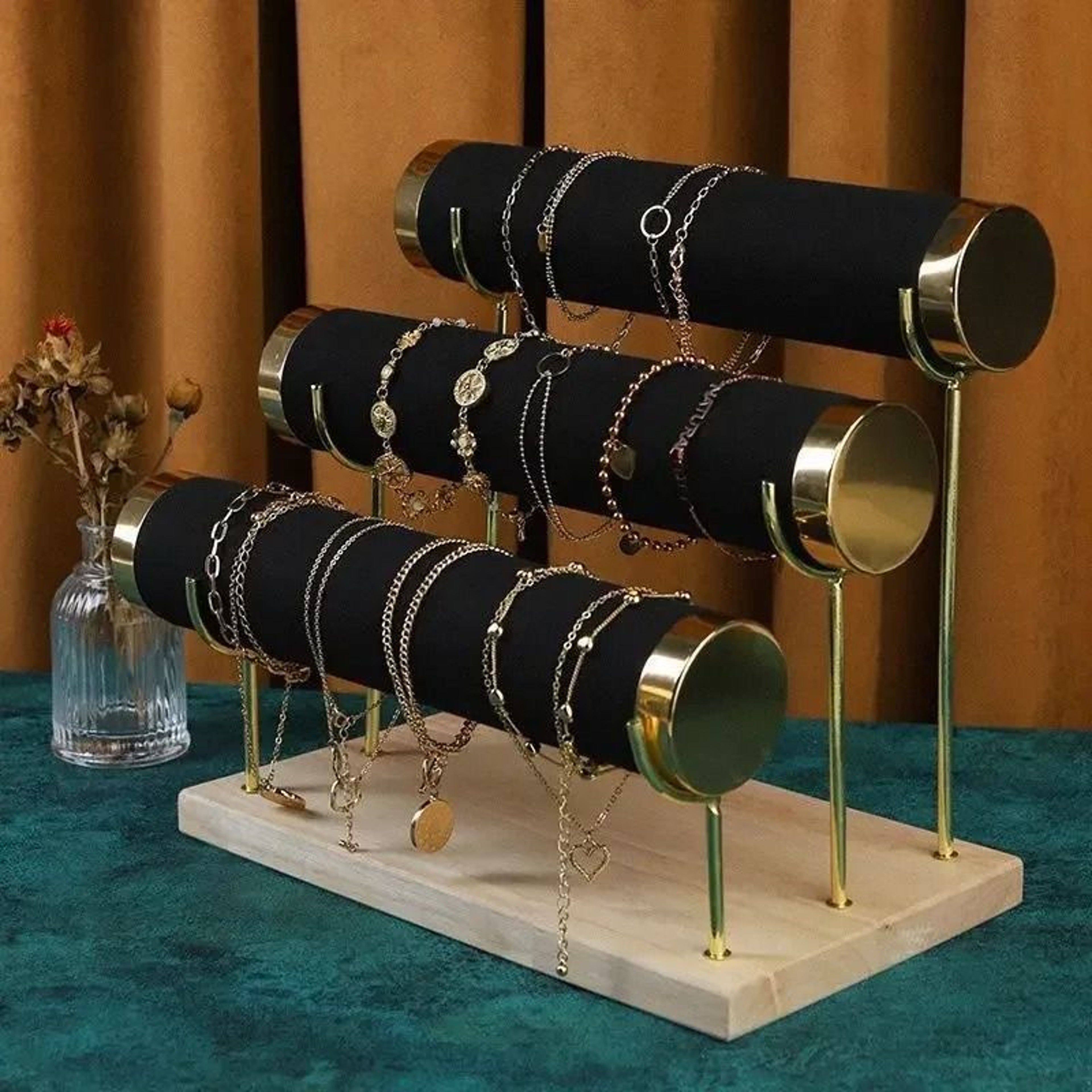 Detachable Bracelet Holder Stand Jewelry Display With Wooden Tray 14
