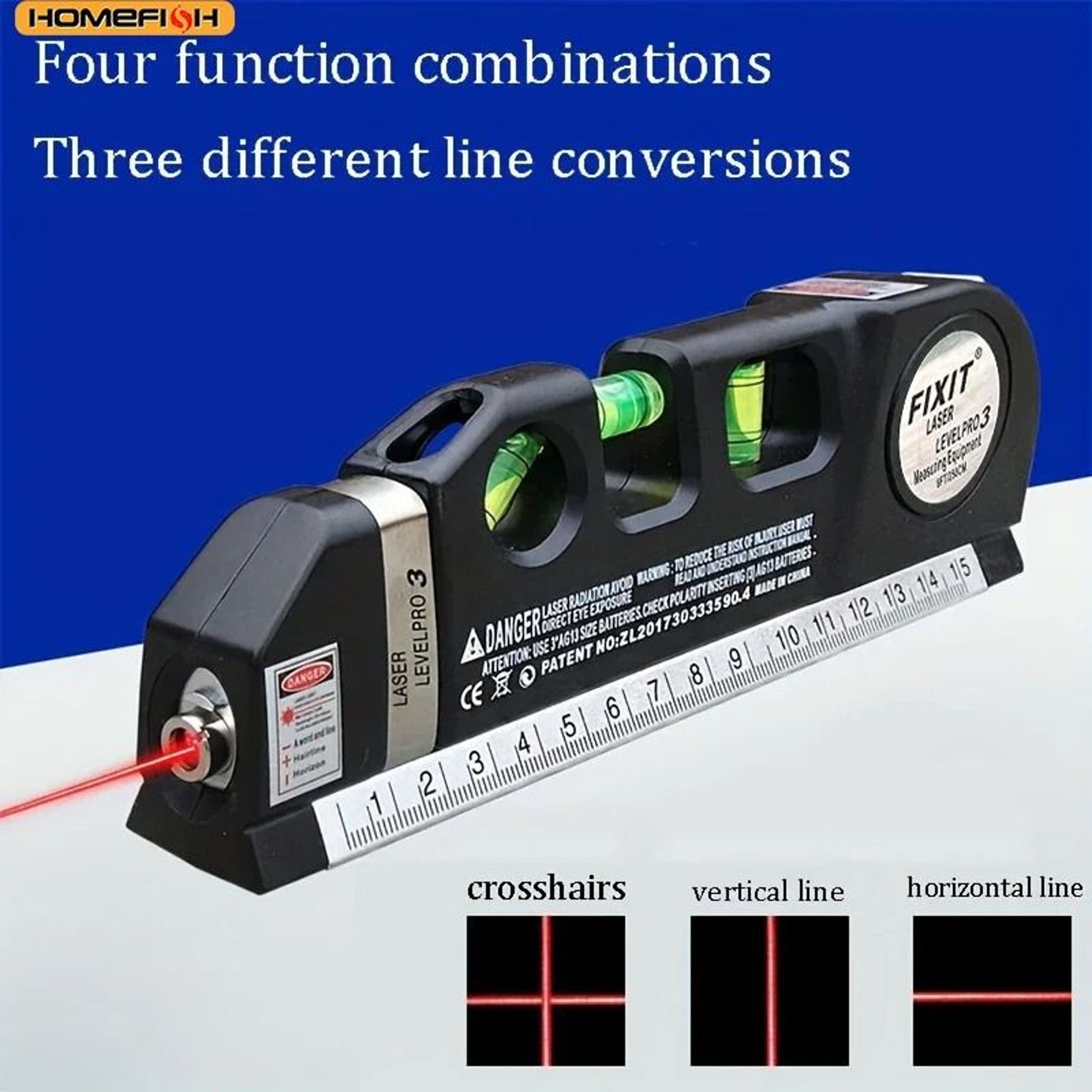 HOMEFISH Laser Level Line Tool Kit Multipurpose Cross Line Laser Level With Built In 8ft Measuring  6