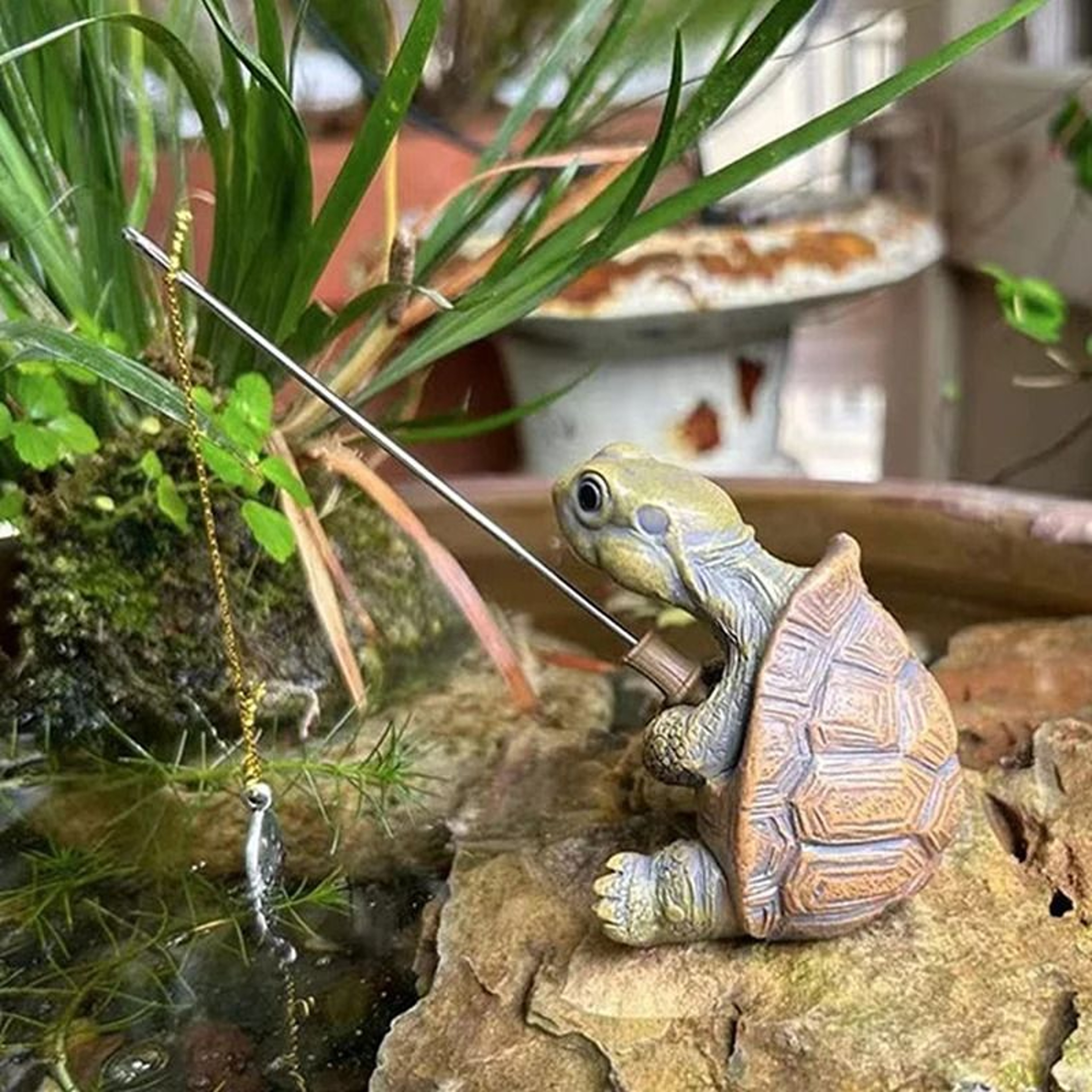 Creative Turtle Garden Statue Resin Fishing Turtle Outdoor Decor 2