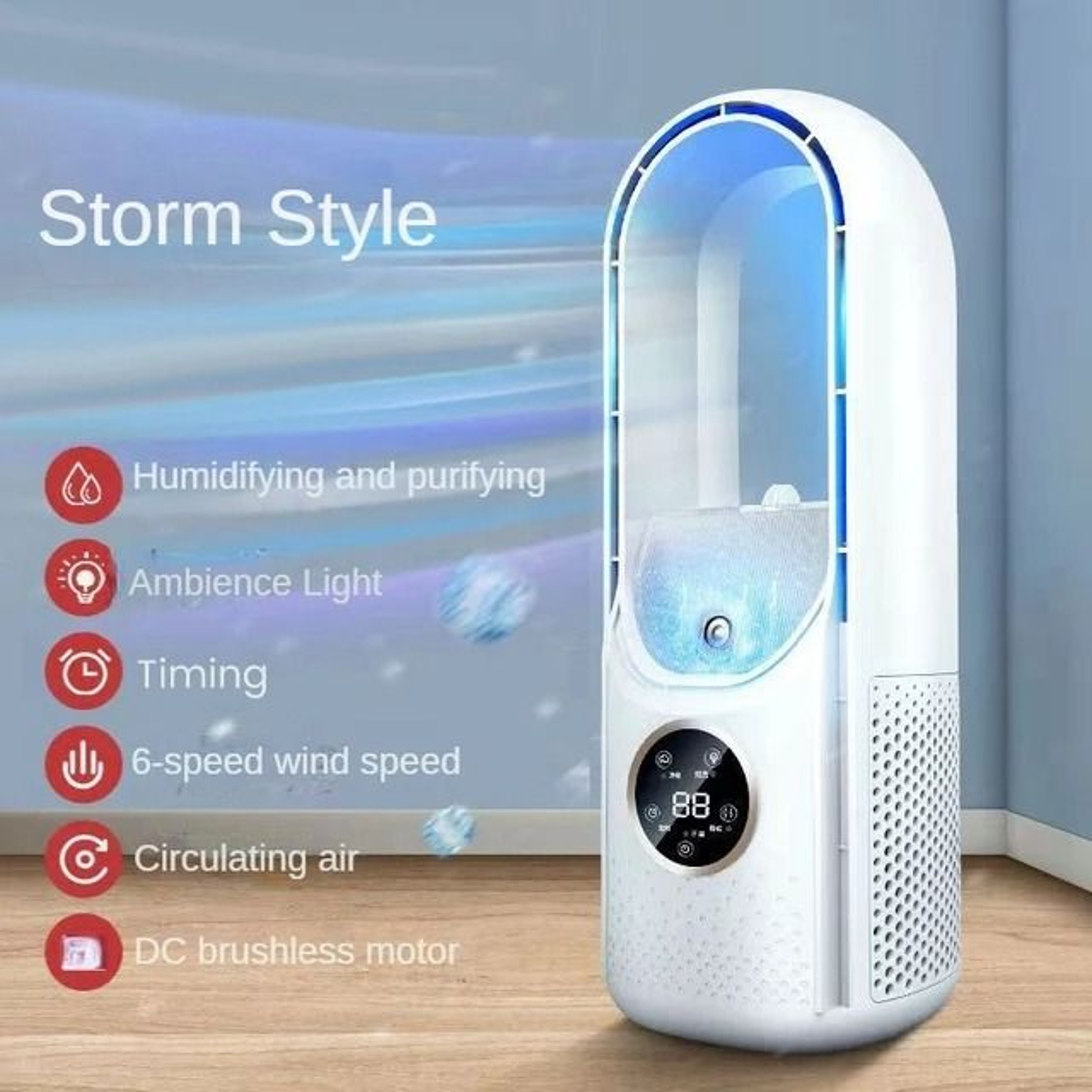 Portable USB Air Cooler Leafless Electric Fan With 6 Speed Cooling And Timer 1