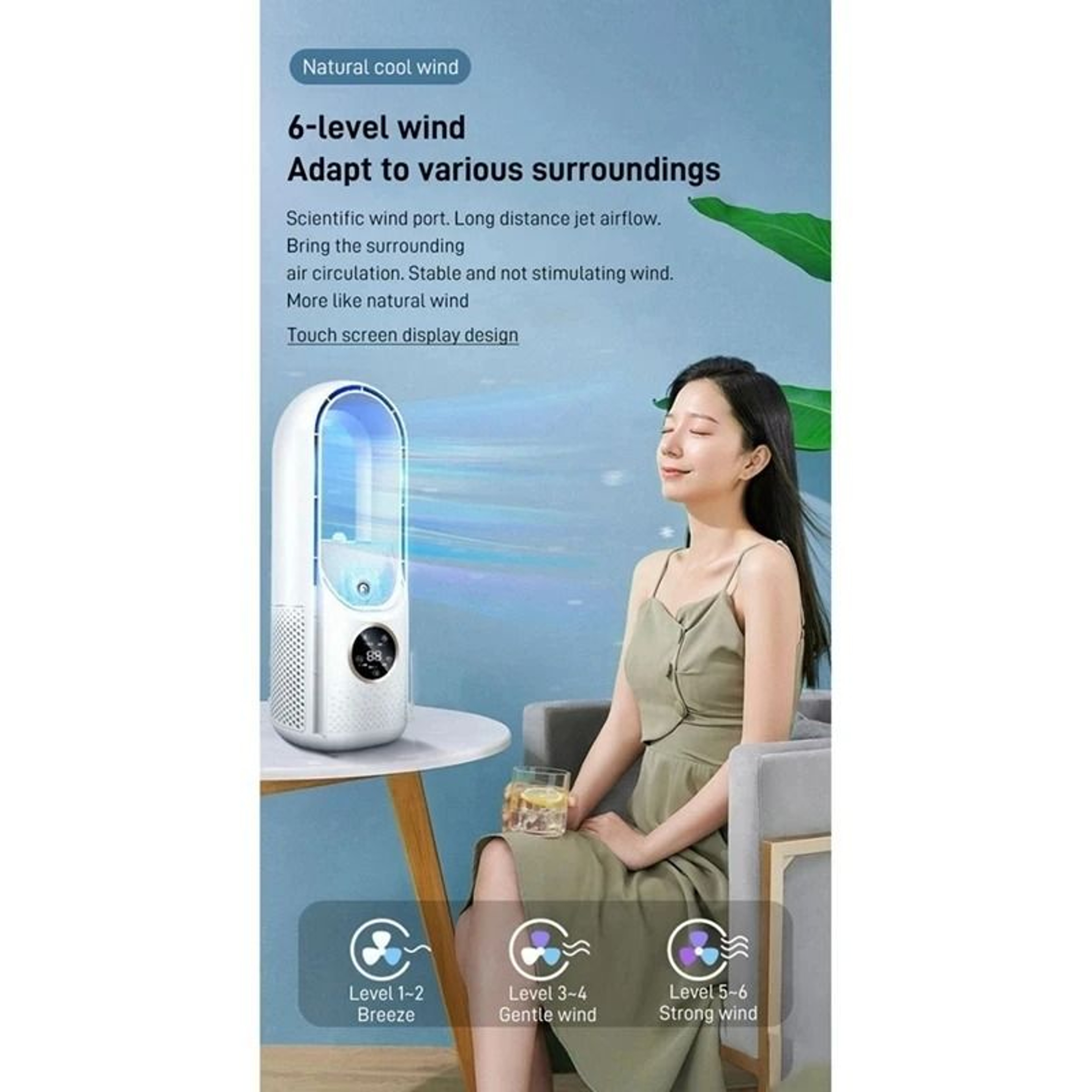 Portable USB Air Cooler Leafless Electric Fan With 6 Speed Cooling And Timer 7
