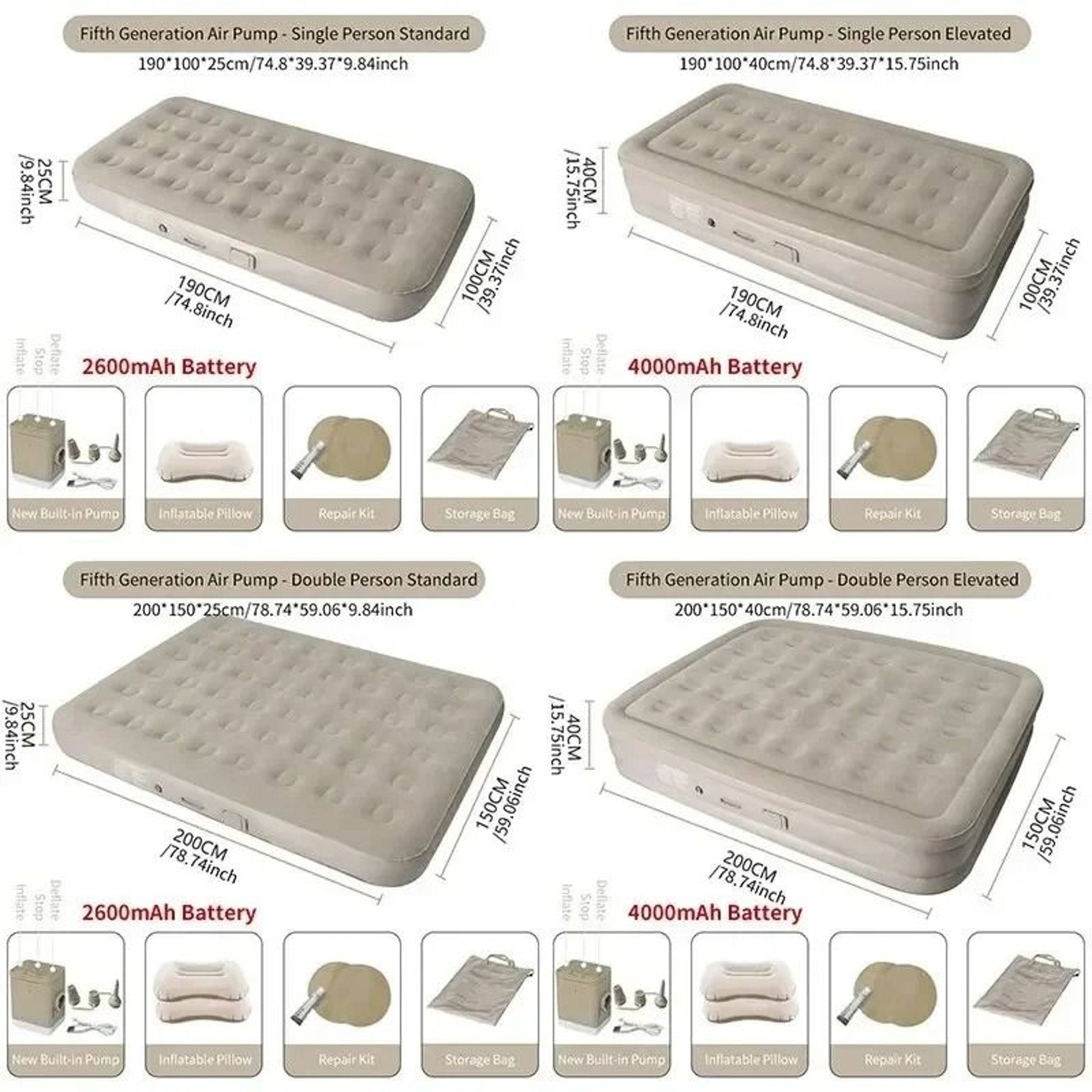 Self Inflating Camping Air Mattress Portable Double Inflatable Sleeping Pad With Built In Pump 0