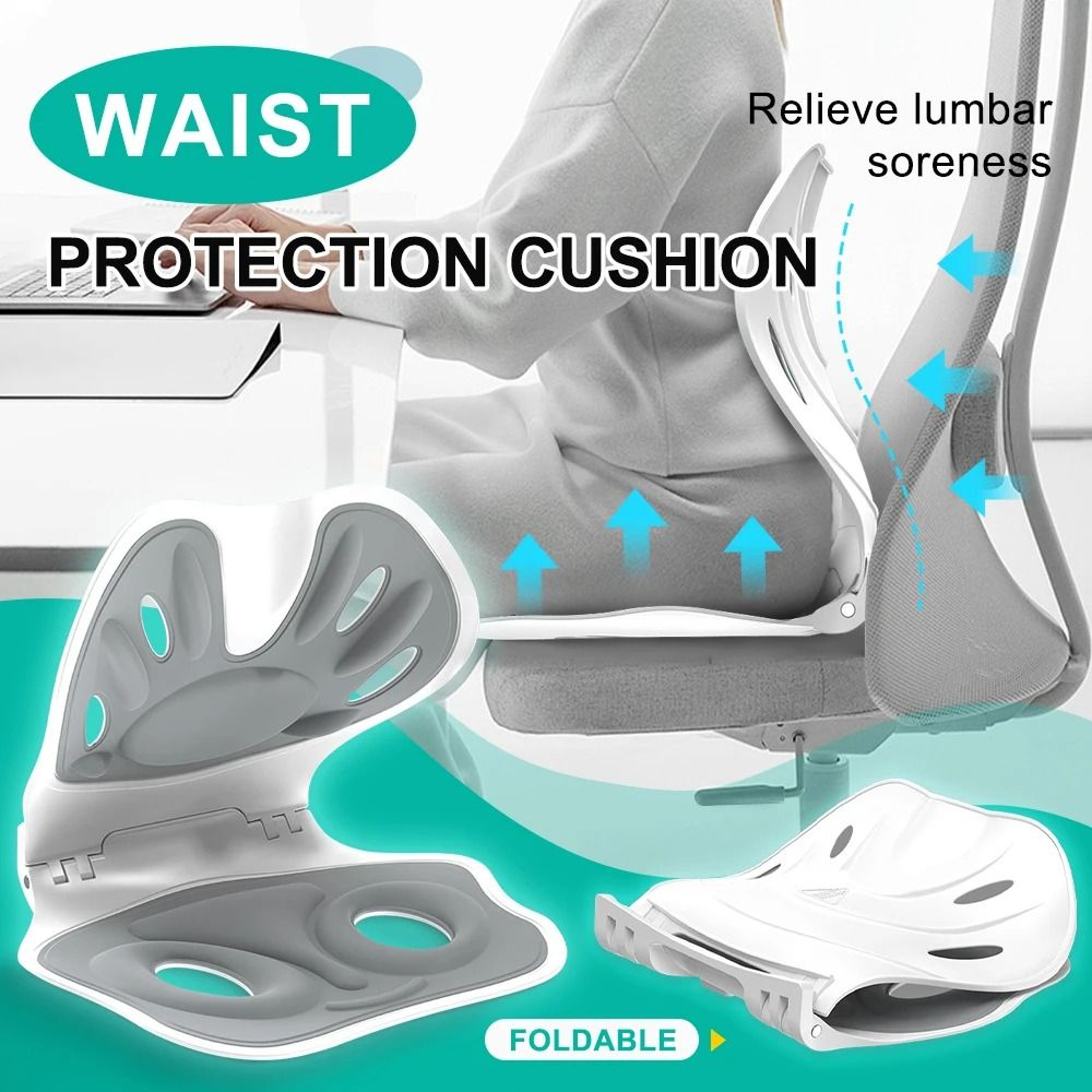 Foldable Lumbar Back Support Cushion Ergonomic Chair Waist Support Pillow 9