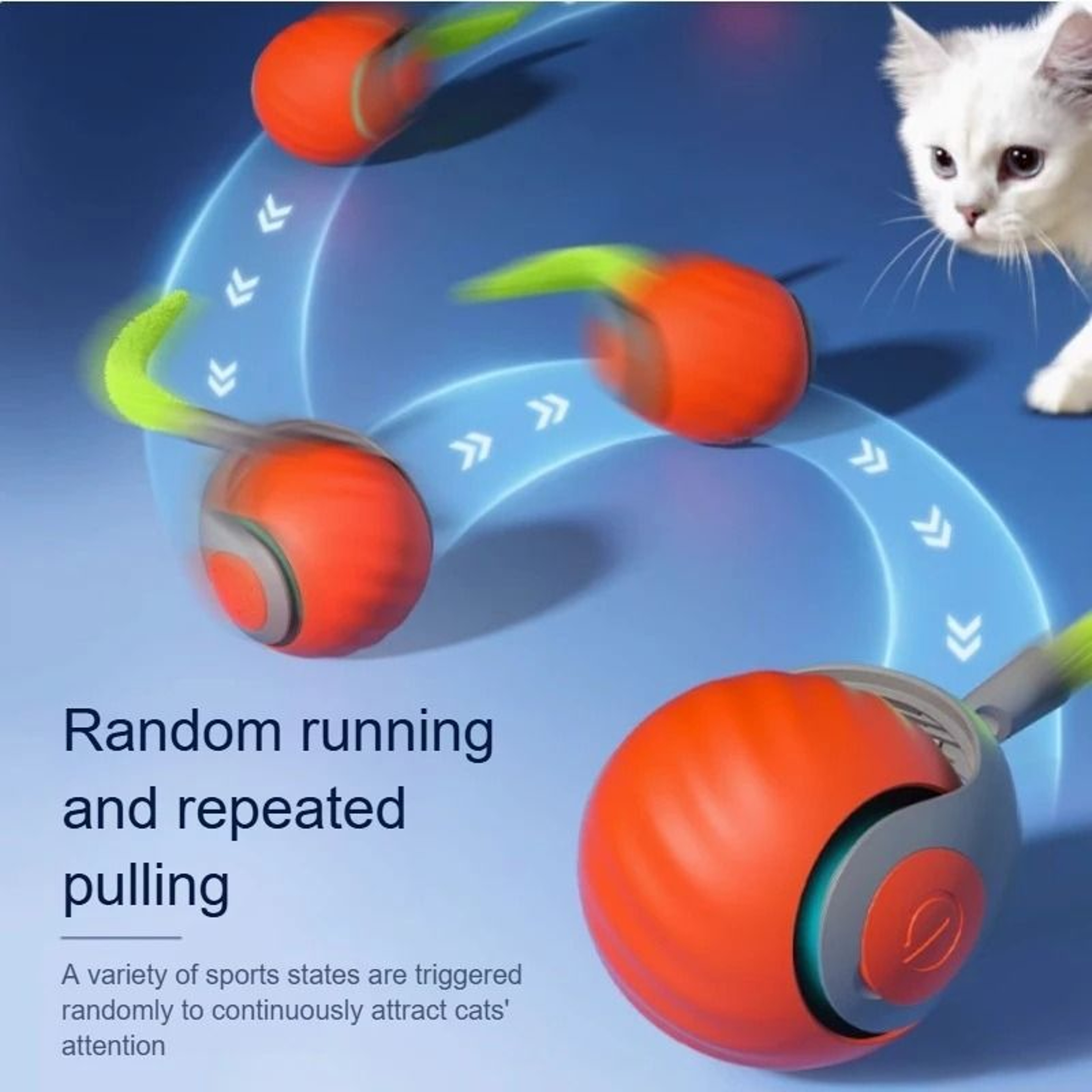 USB Rechargeable Interactive Cat Toy Ball Automatic Smart Cat Toy Rolling Ball With Tail 5