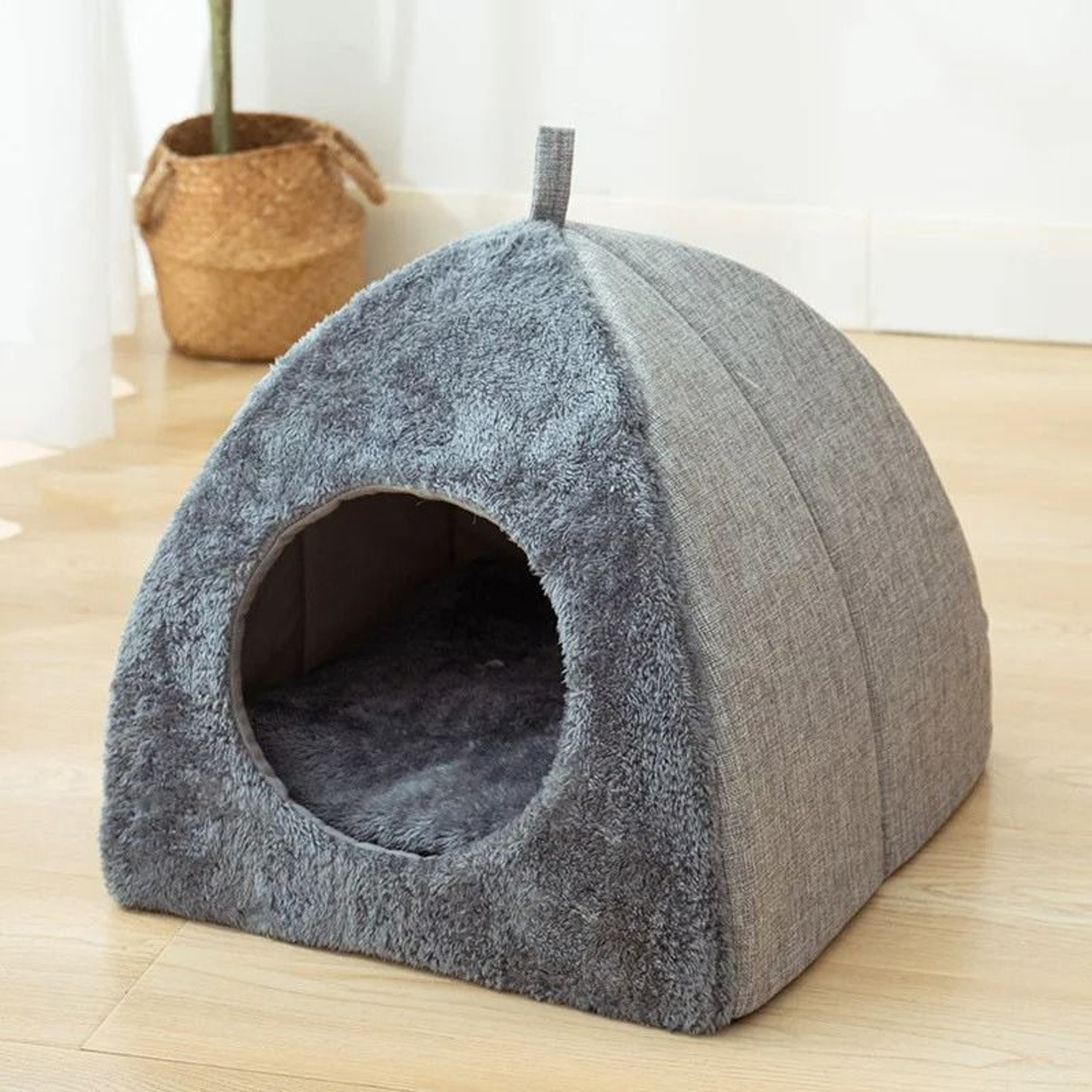 Triangular Cat Cave Bed Plush Enclosed Cat House Warm Pet Bed For Cats And Small Dogs 6