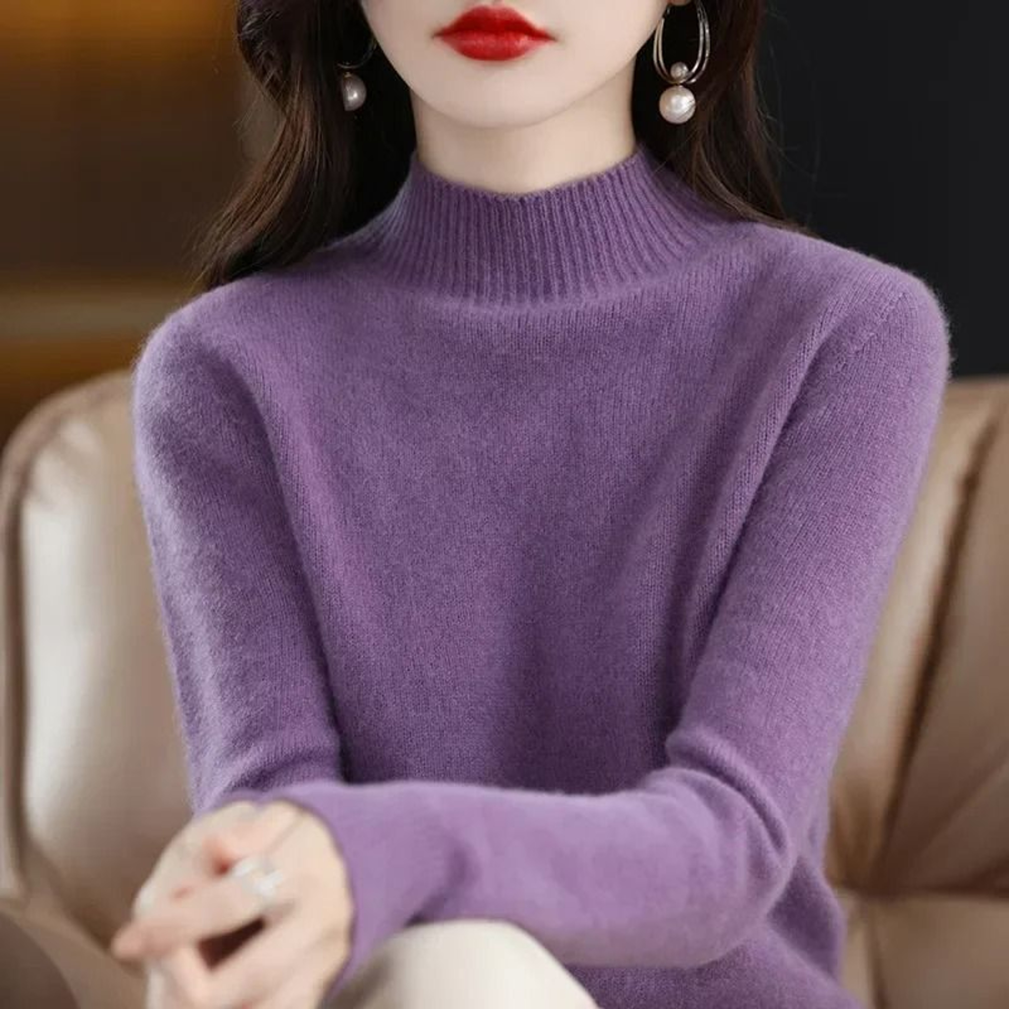 Womens Korean Knit Sweater Half High Neck Long Sleeve Pullover Soft Warm Autumn Winter Top 10